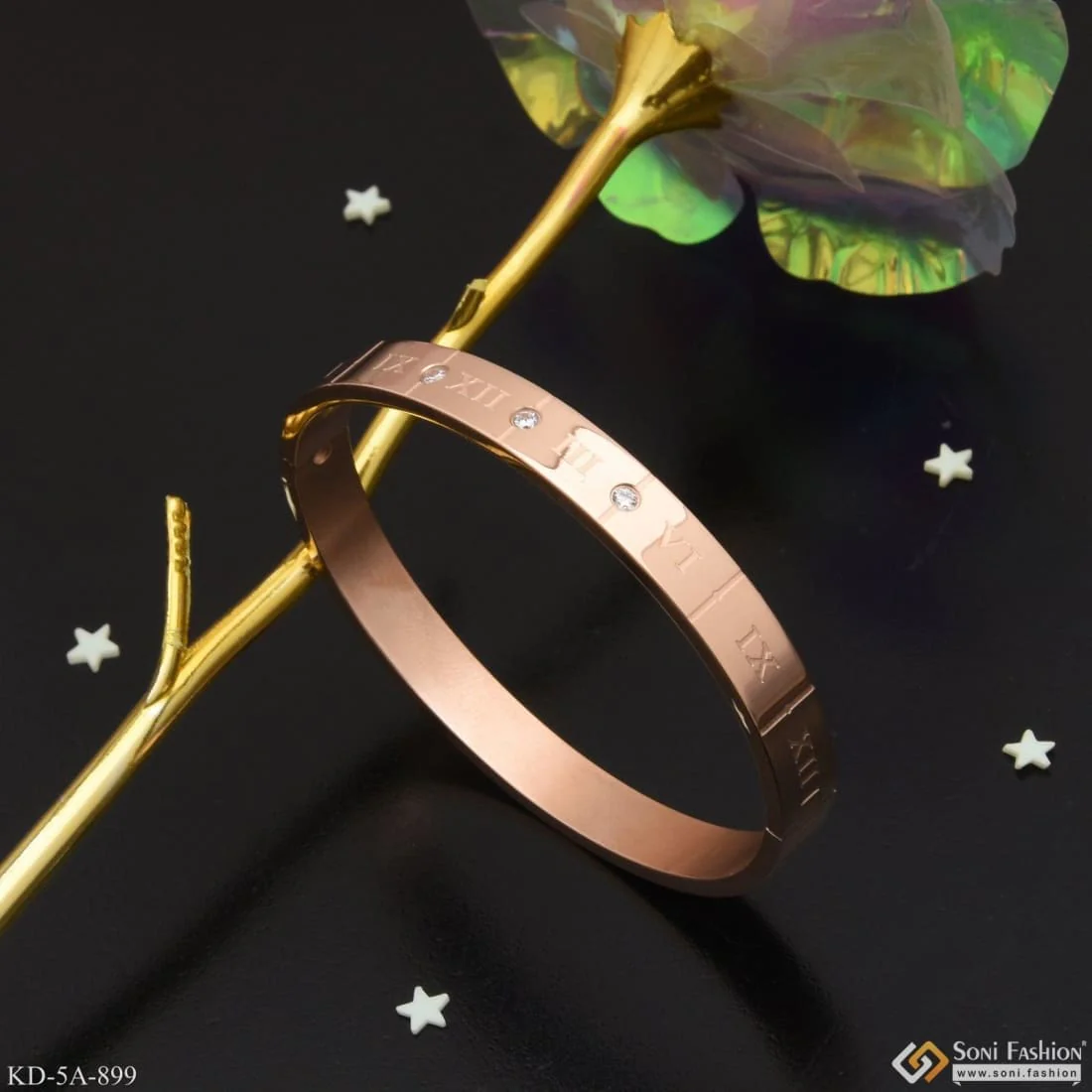 Roman Number with Diamond Dainty Design Best Quality Rose Gold Kada - Style A899 - Image 4