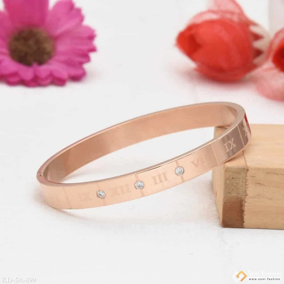 Roman Number with Diamond Dainty Design Best Quality Rose Gold Kada - Style A899 - Image 5
