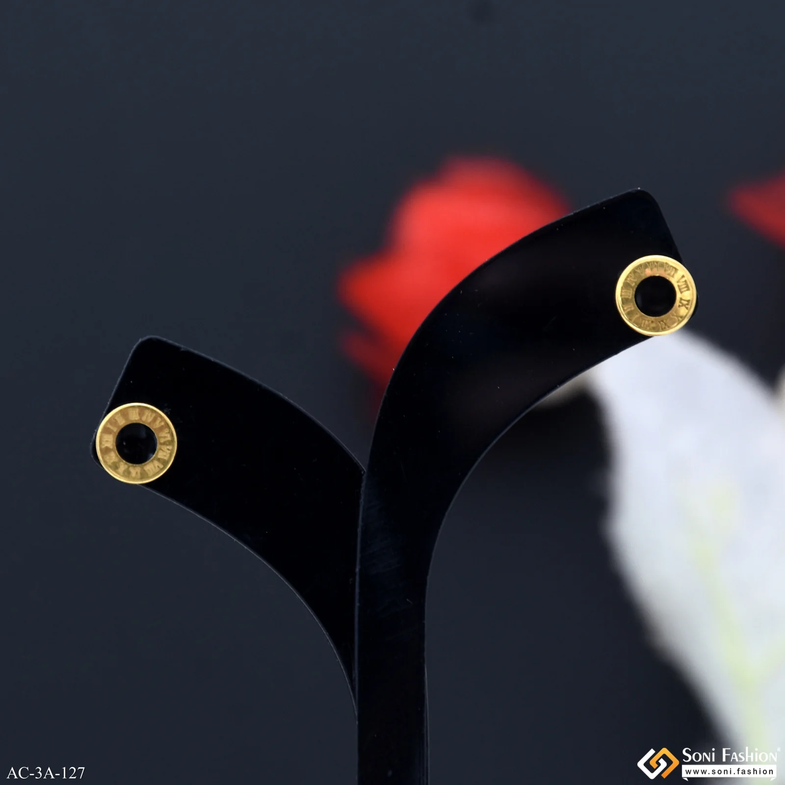 Roman Numerals Golden Color Stud Earring for Men (2 Pc) - Style A127 - Image 2