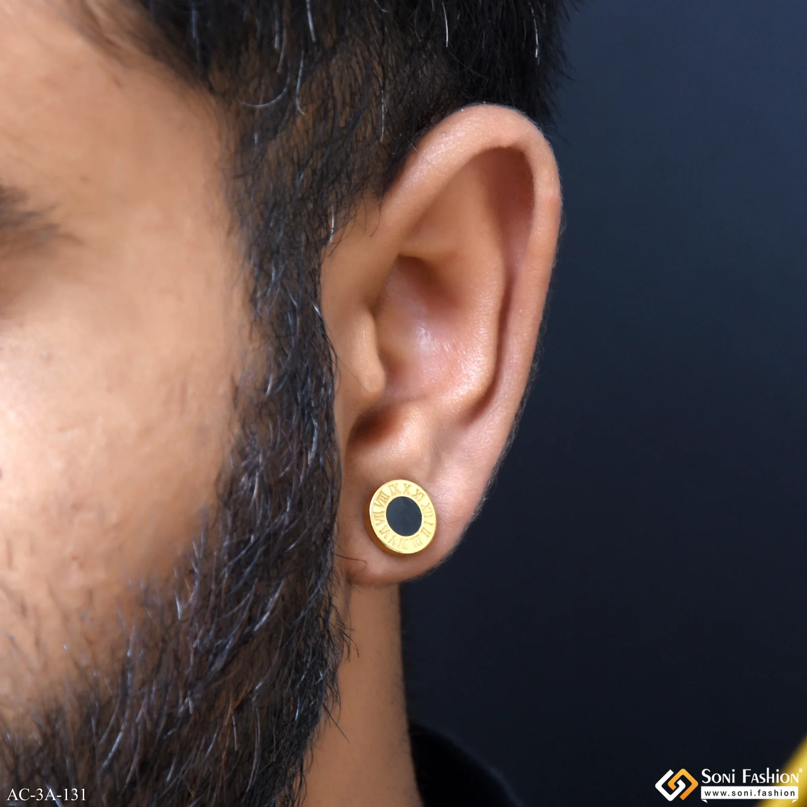 Roman Numerals Golden Color Stud Earring for Men (2 Pc) - Style A131