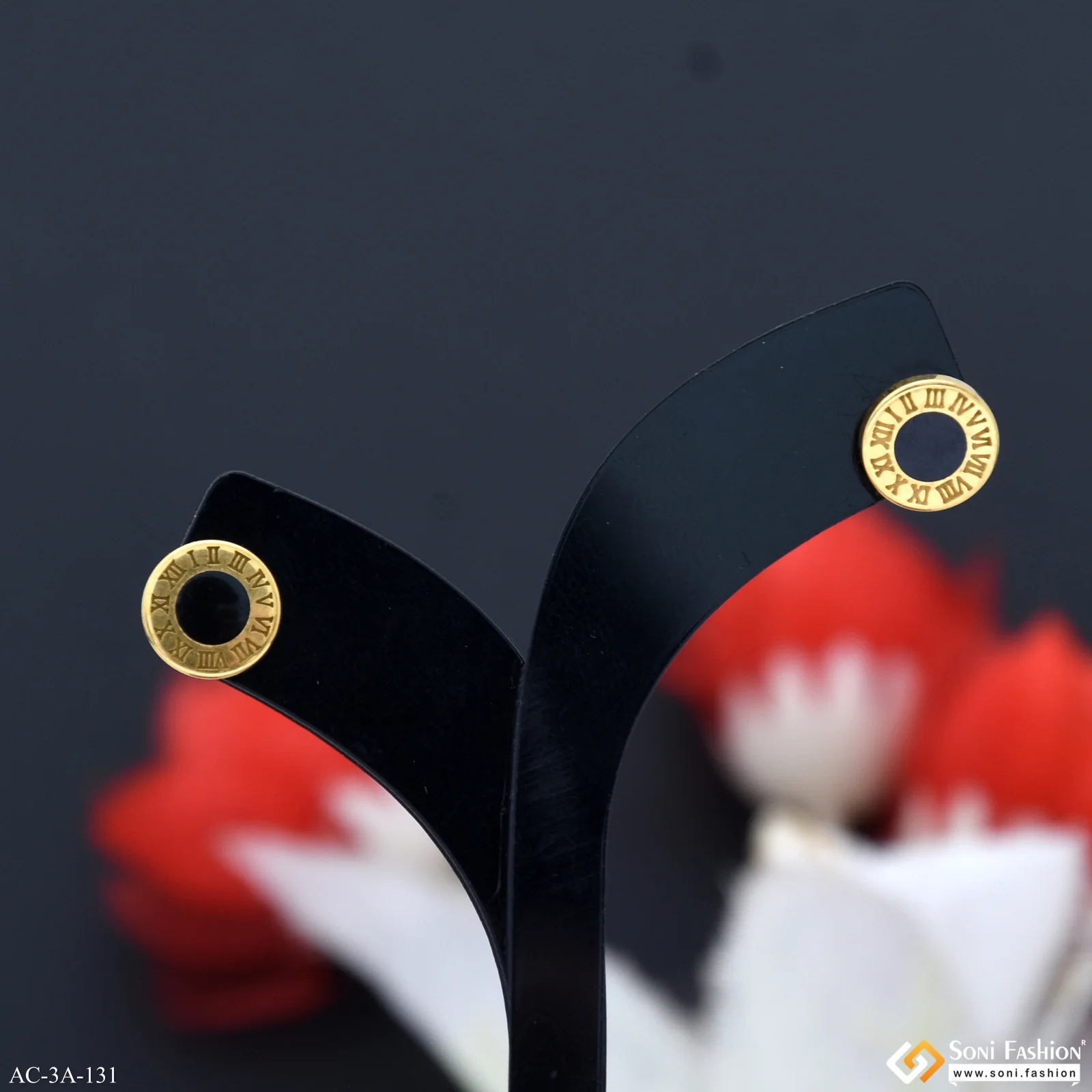 Roman Numerals Golden Color Stud Earring for Men (2 Pc) - Style A131 - Image 2