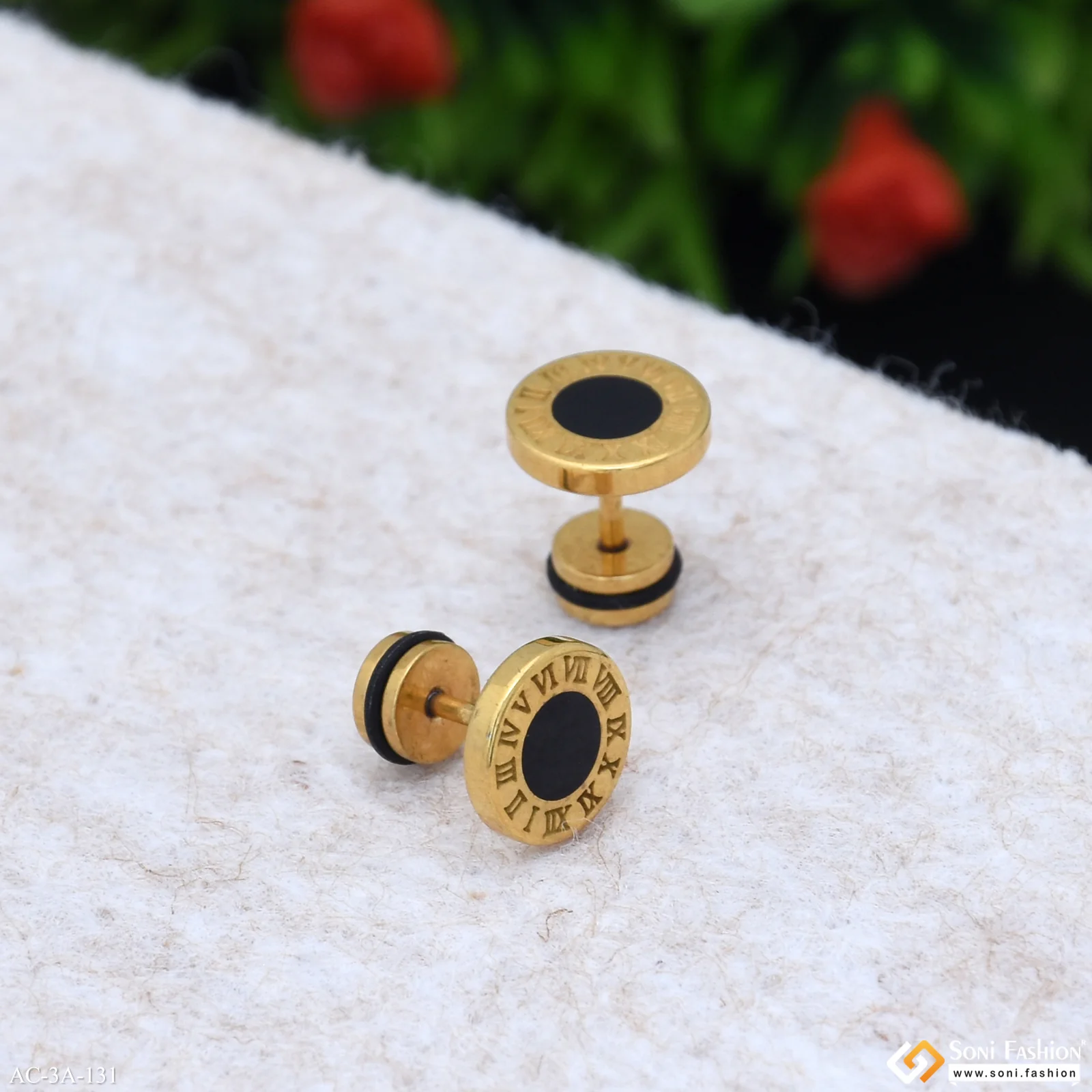 Roman Numerals Golden Color Stud Earring for Men (2 Pc) - Style A131 - Image 4