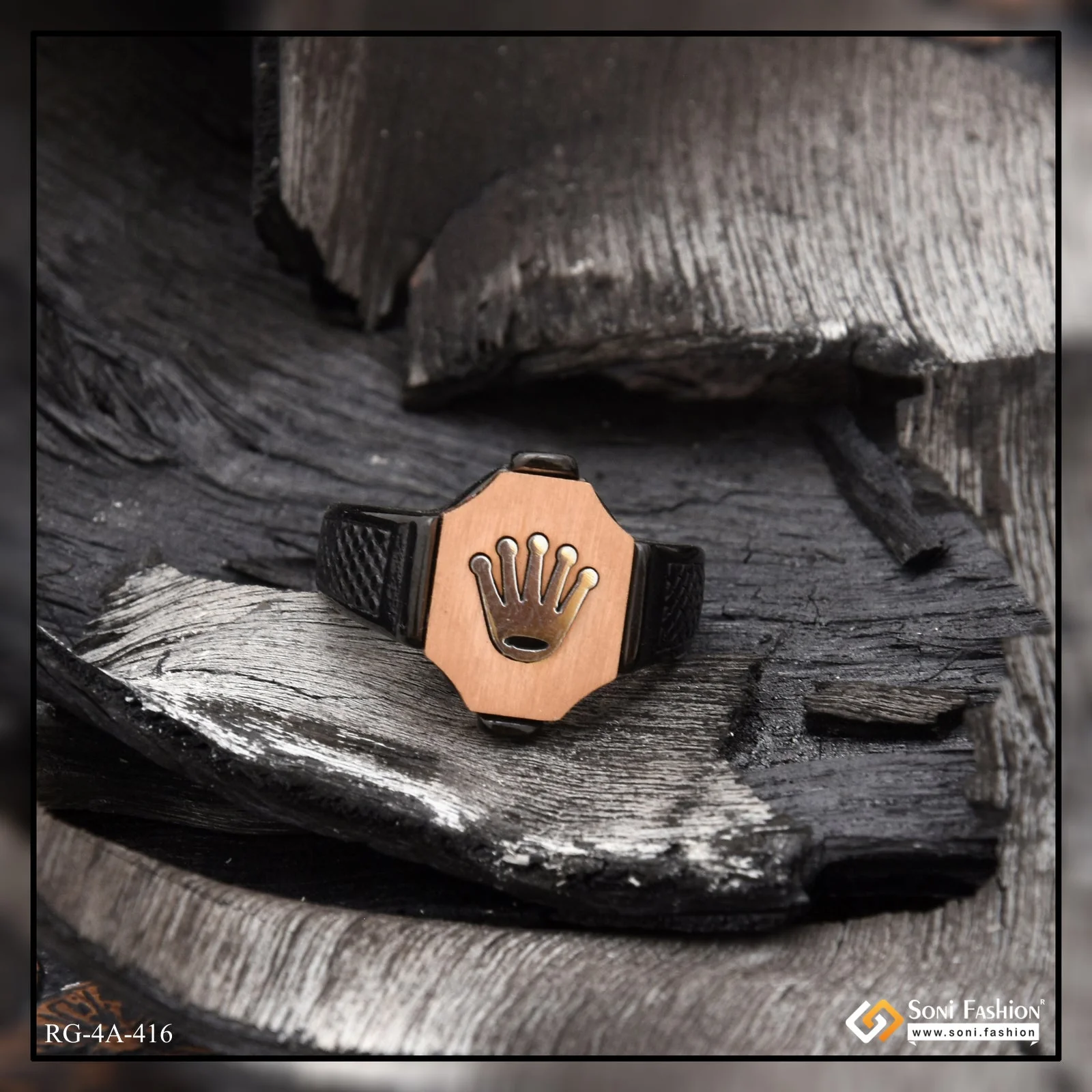 Rose Gold Crown Latest Design High-Quality Black Color Ring for Men - Style A416 - Image 3