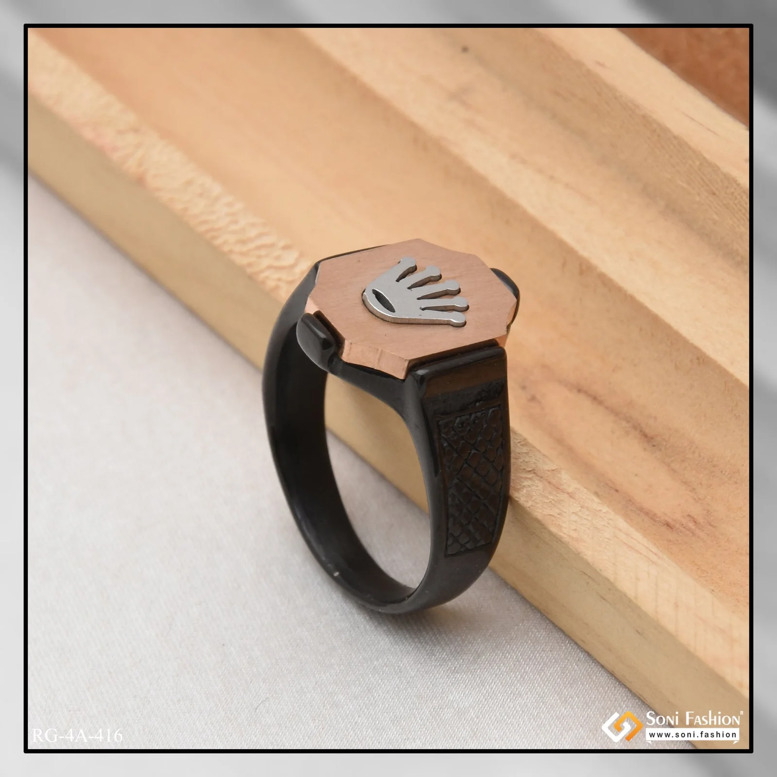 Rose Gold Crown Latest Design High-Quality Black Color Ring for Men - Style A416 - Image 4