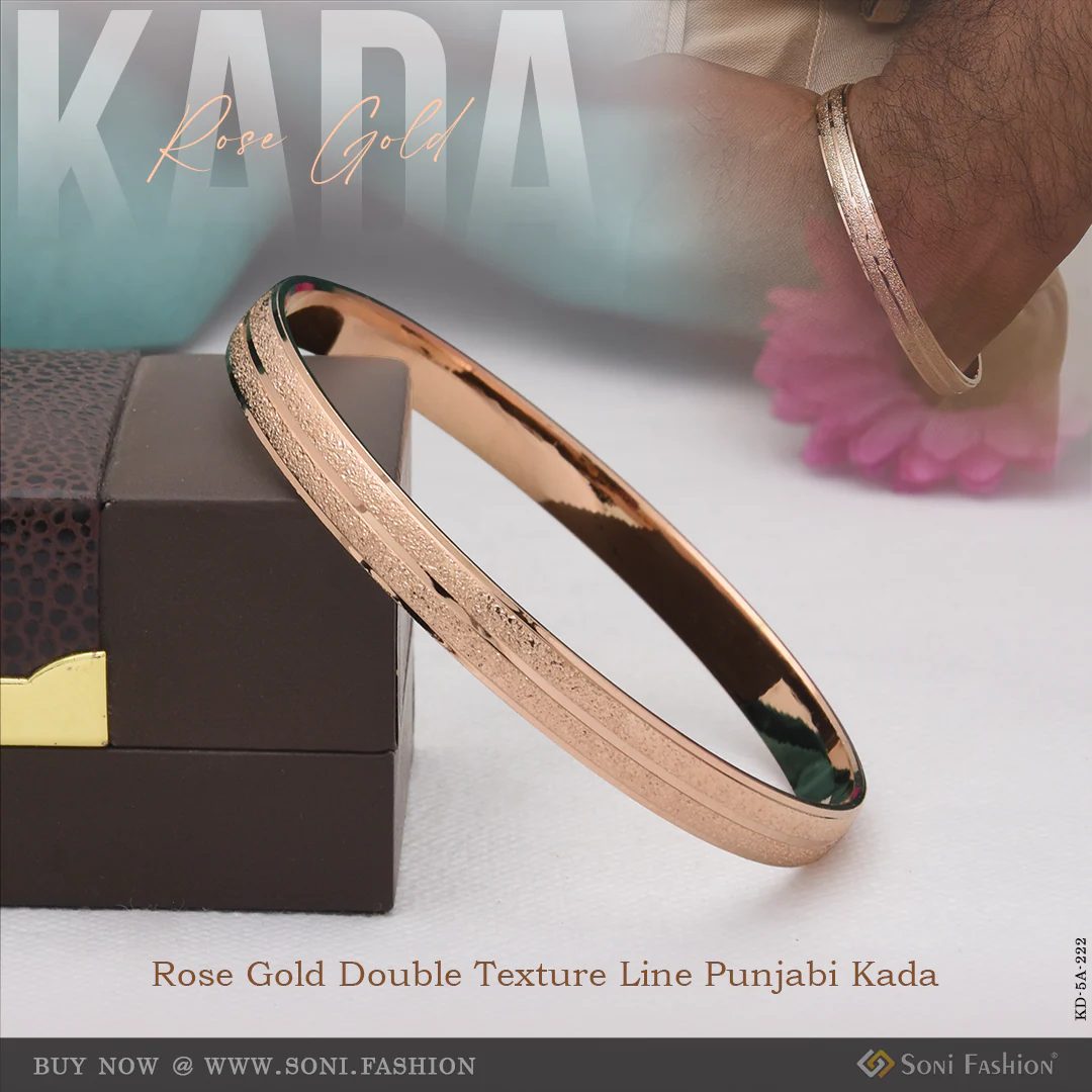 Rose Gold Double Texture Line Punjabi Kada - Design For Men - 8MM - Style A222