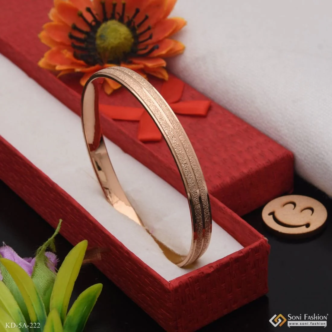Rose Gold Double Texture Line Punjabi Kada - Design For Men - 8MM - Style A222 - Image 3