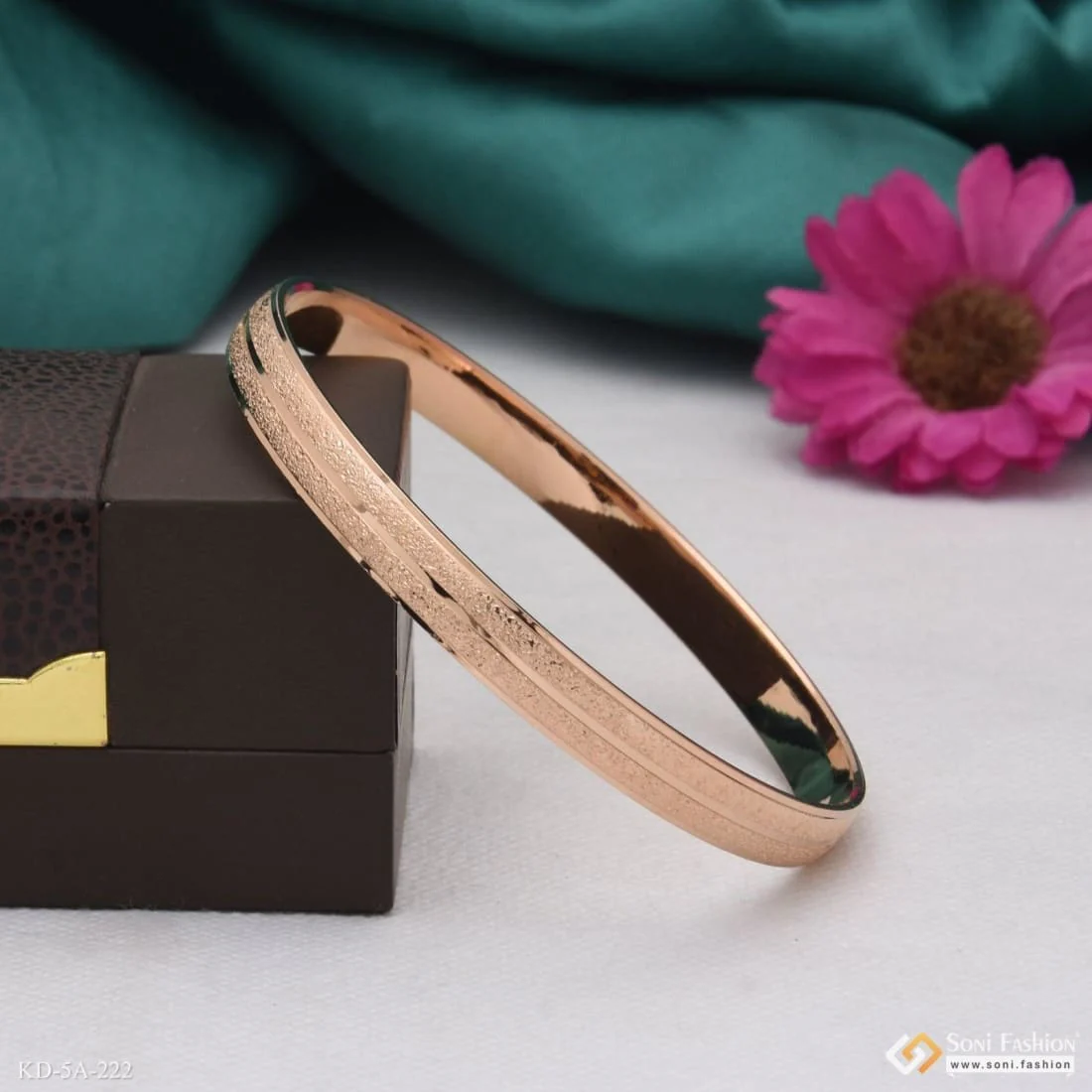 Rose Gold Double Texture Line Punjabi Kada - Design For Men - 8MM - Style A222 - Image 6
