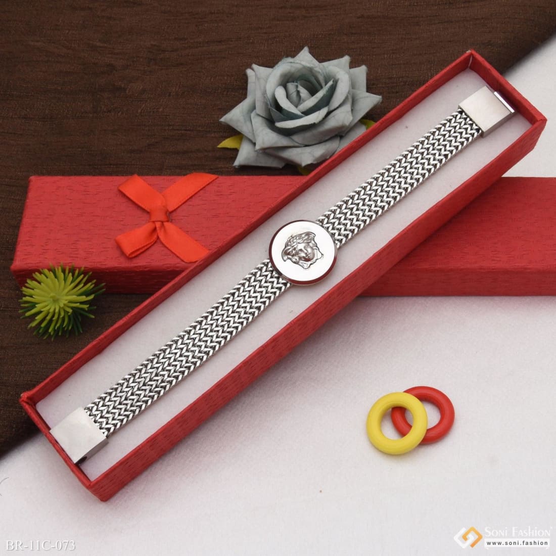 Round Shape 4 Line Fashionable Design Silver Color Bracelet For Men - Style C073 - Image 3