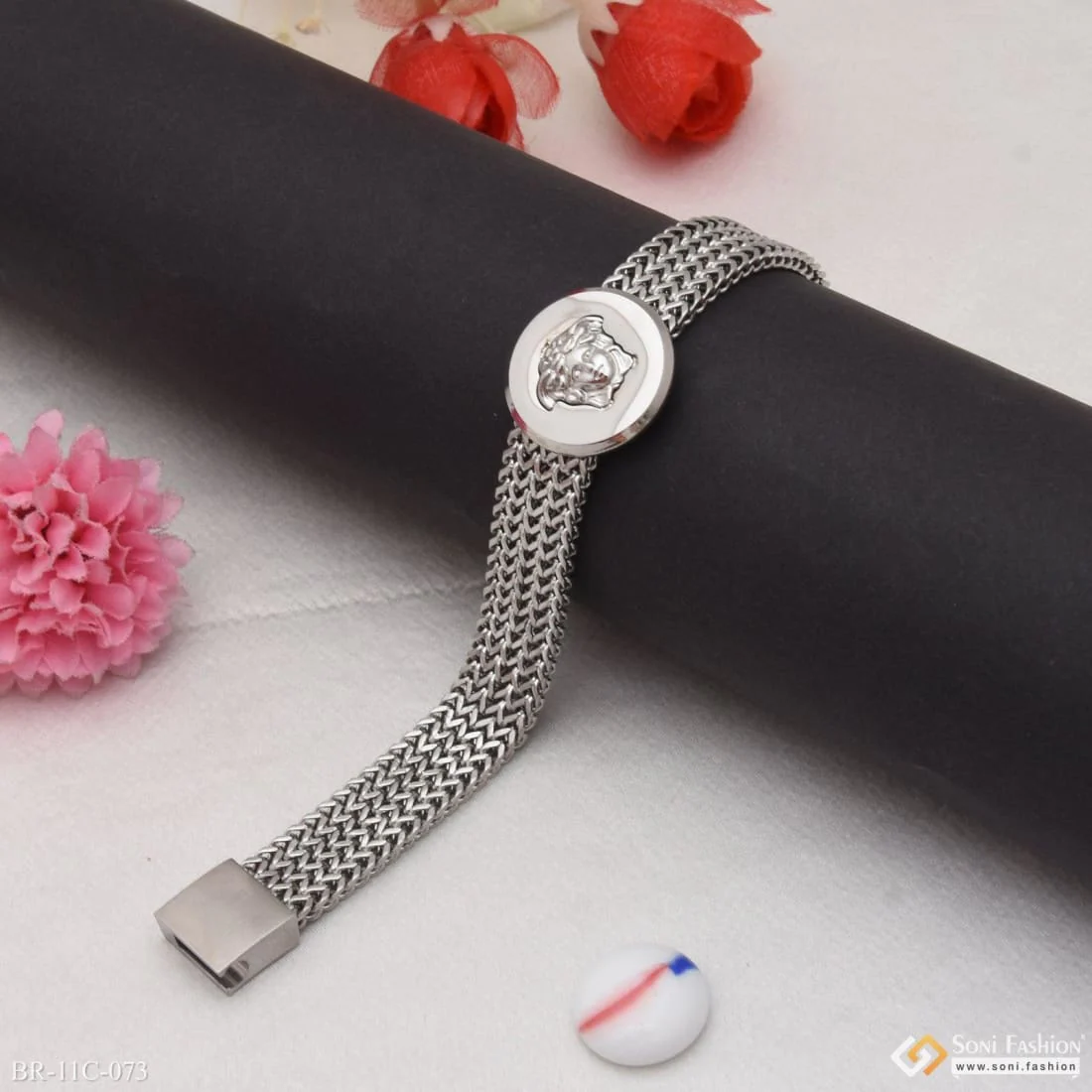 Round Shape 4 Line Fashionable Design Silver Color Bracelet For Men - Style C073 - Image 4