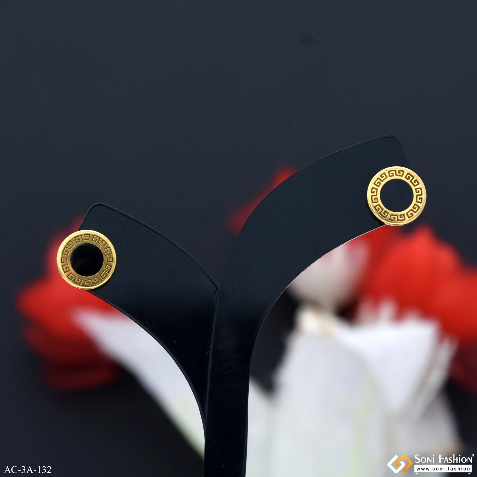 Round Shape Black & Golden Color Stud Earring for Men (2 Pc) - Style A132 - Image 2