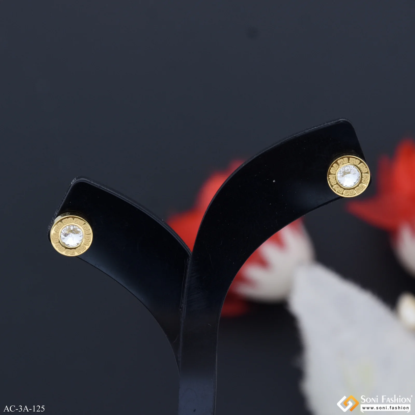 Round Shape Diamond Golden Color Stud Earring for Men (2 Pc) - Style A125 - Image 2