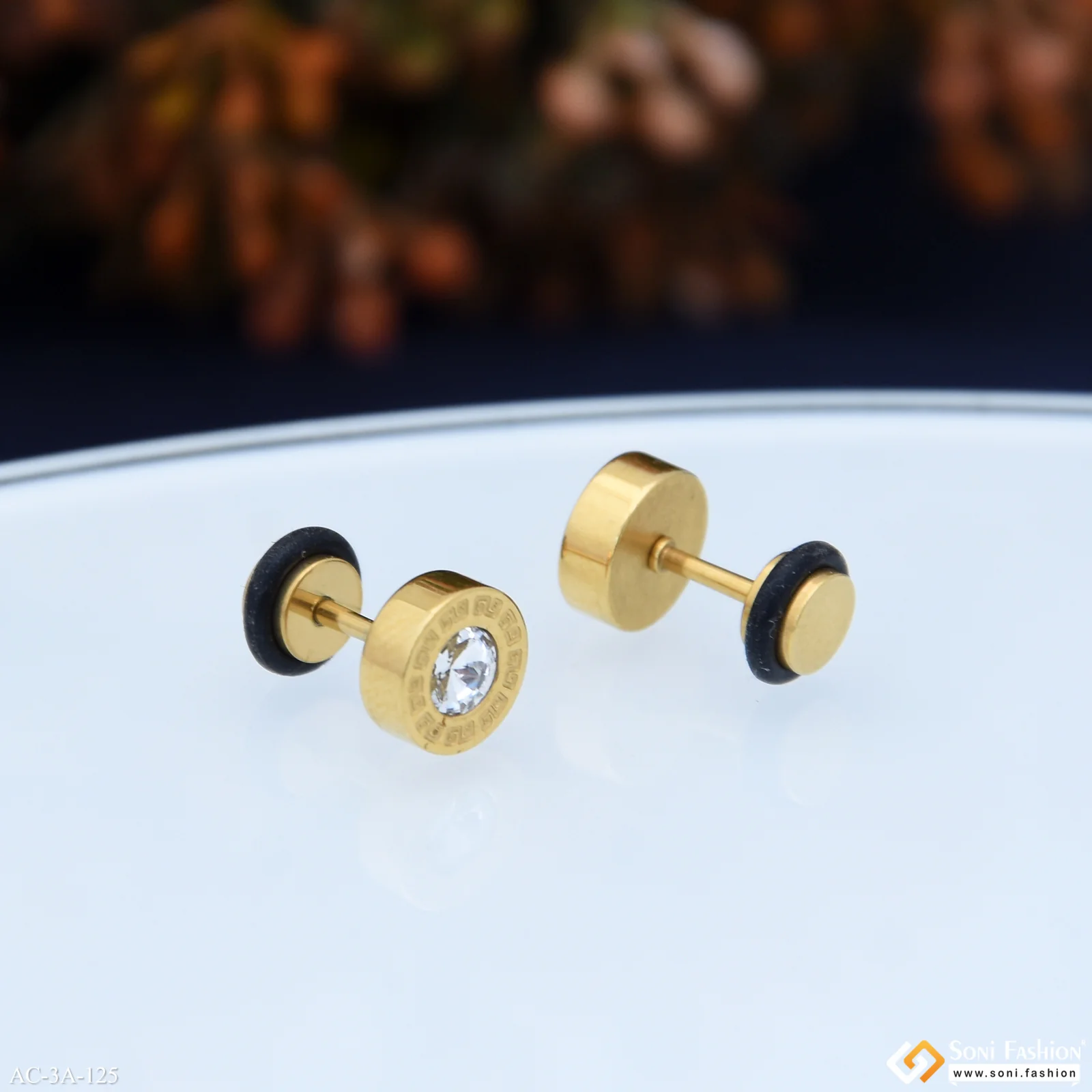 Round Shape Diamond Golden Color Stud Earring for Men (2 Pc) - Style A125 - Image 5