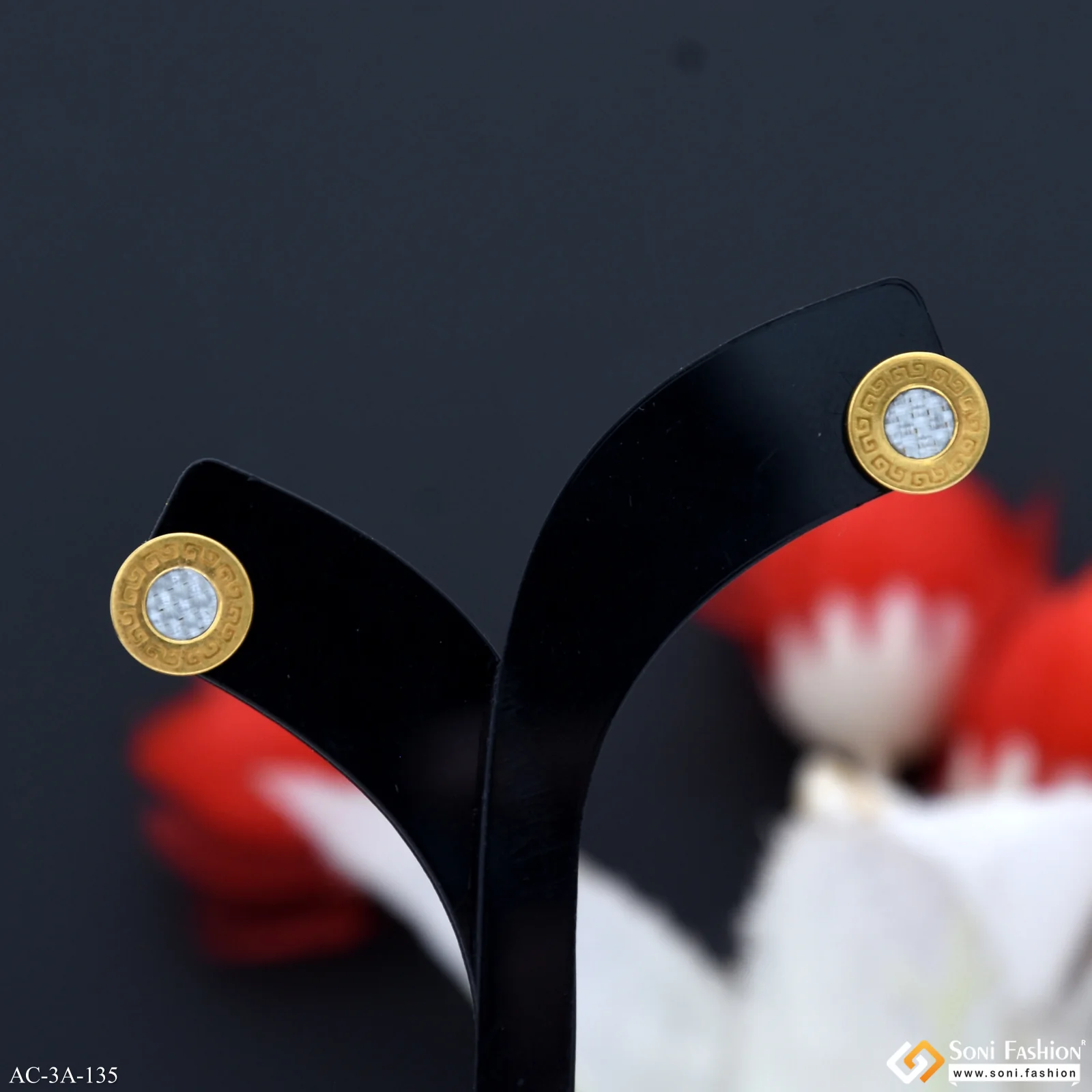 Round Shape Golden Color Stud Earring for Men (2 Pc) - Style A135 - Image 2
