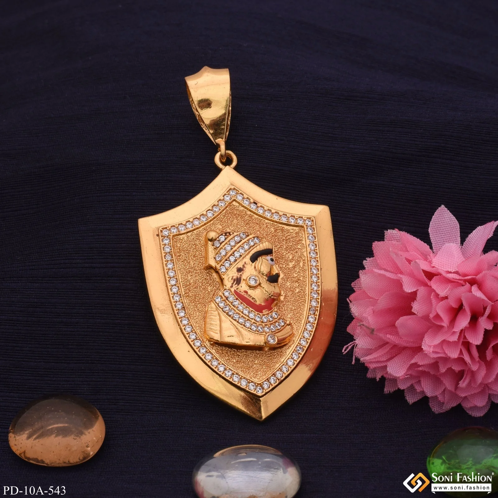 Royal Chatrapati Shivaji Maharaj Gold Plated Pendant with Diamond for Men - Style A543 - Image 2