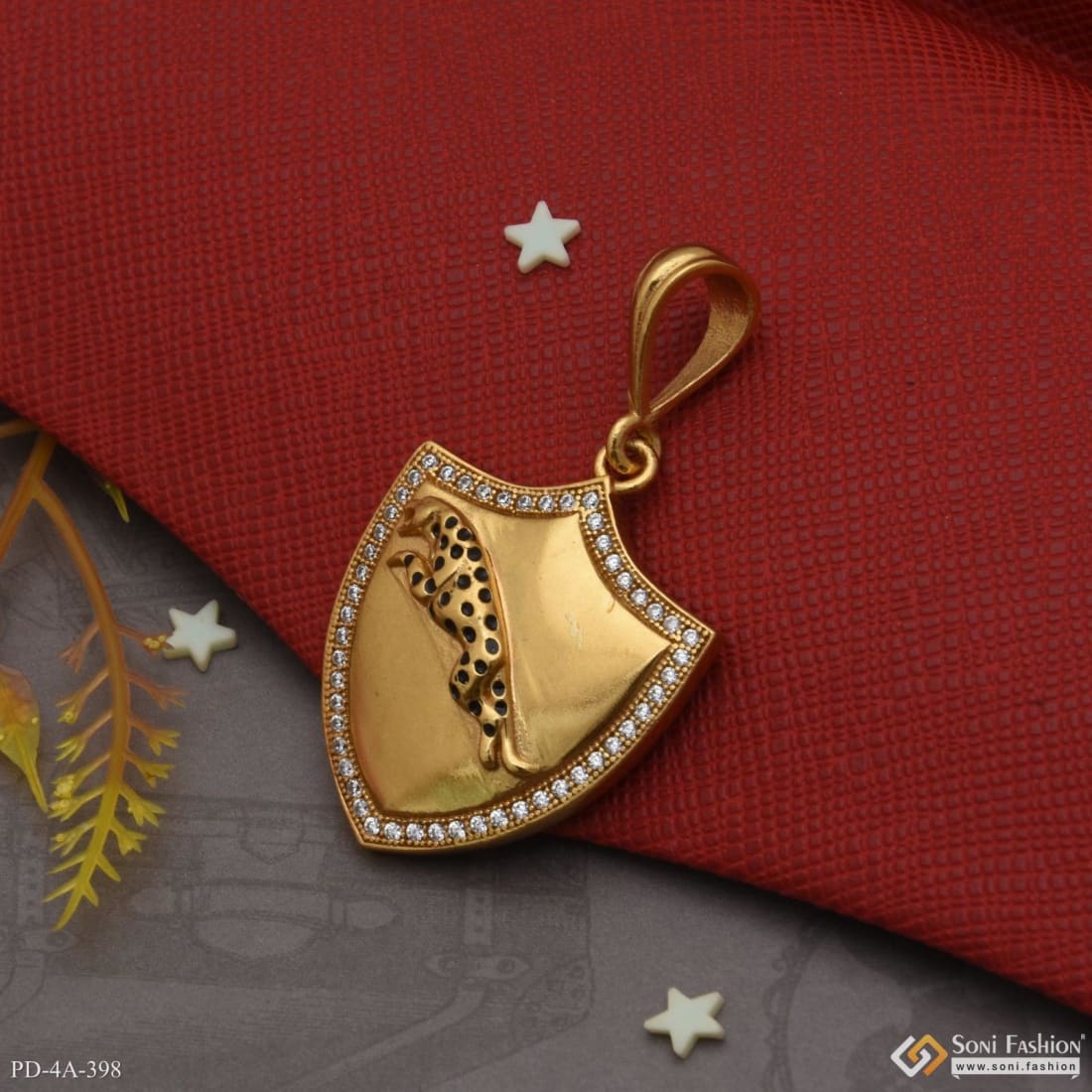 Royal Jaguar With Diamond Brilliant Design Gold Plated Pendant For Men - Style A398 - Image 2
