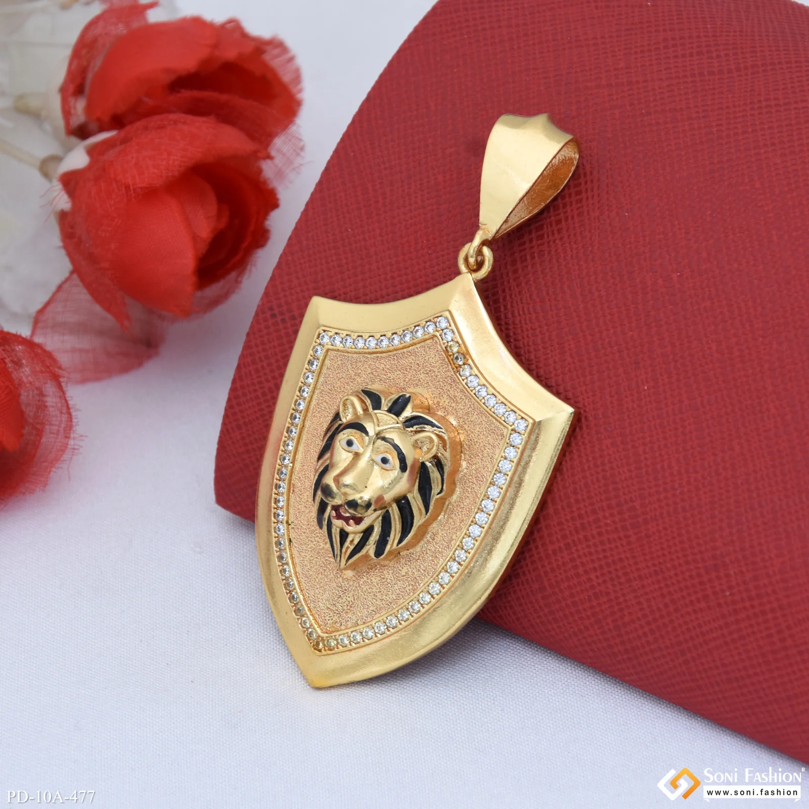 Royal Lion Black Hair Gold Plated Pendant With Diamond For Men - Style A477 - Image 3