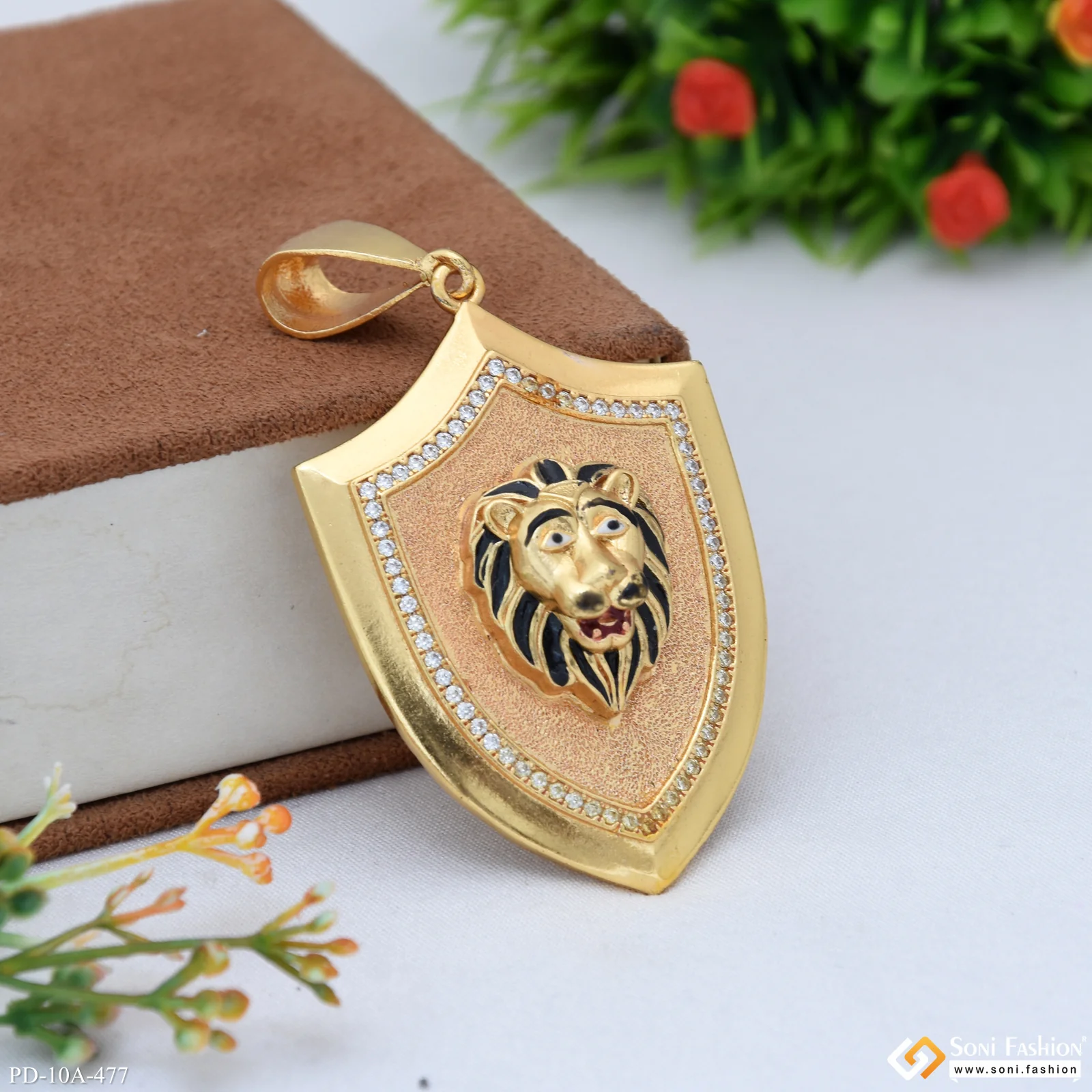 Royal Lion Black Hair Gold Plated Pendant With Diamond For Men - Style A477 - Image 5