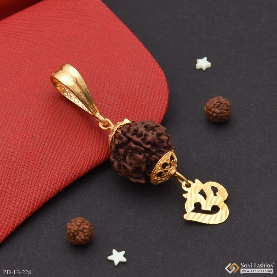 Om with Big Rudraksh Artisanal Design Gold Plated Pendant for Men - Style B228 - Image 4