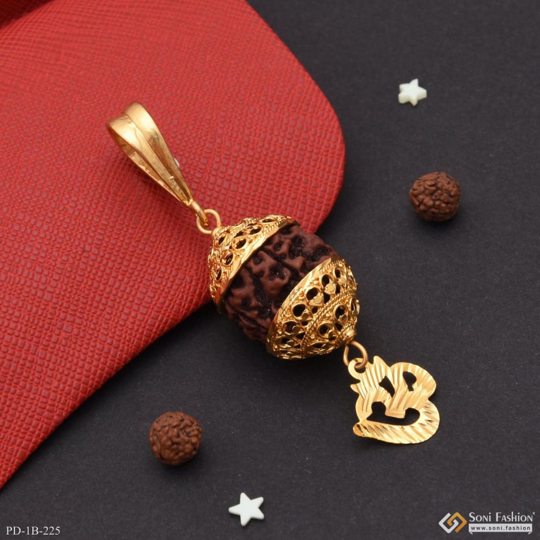 Om with Big Rudraksh Best Quality Gold Plated Pendant for Men - Style B225 - Image 5