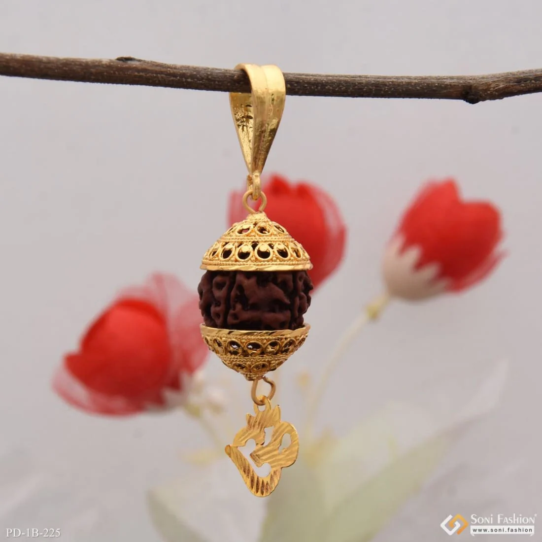 Om with Big Rudraksh Best Quality Gold Plated Pendant for Men - Style B225 - Image 6