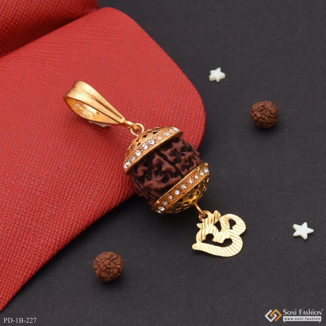 Om With Big Rudraksh Fashionable Design Gold Plated Pendant For Men - Style B227 - Image 3