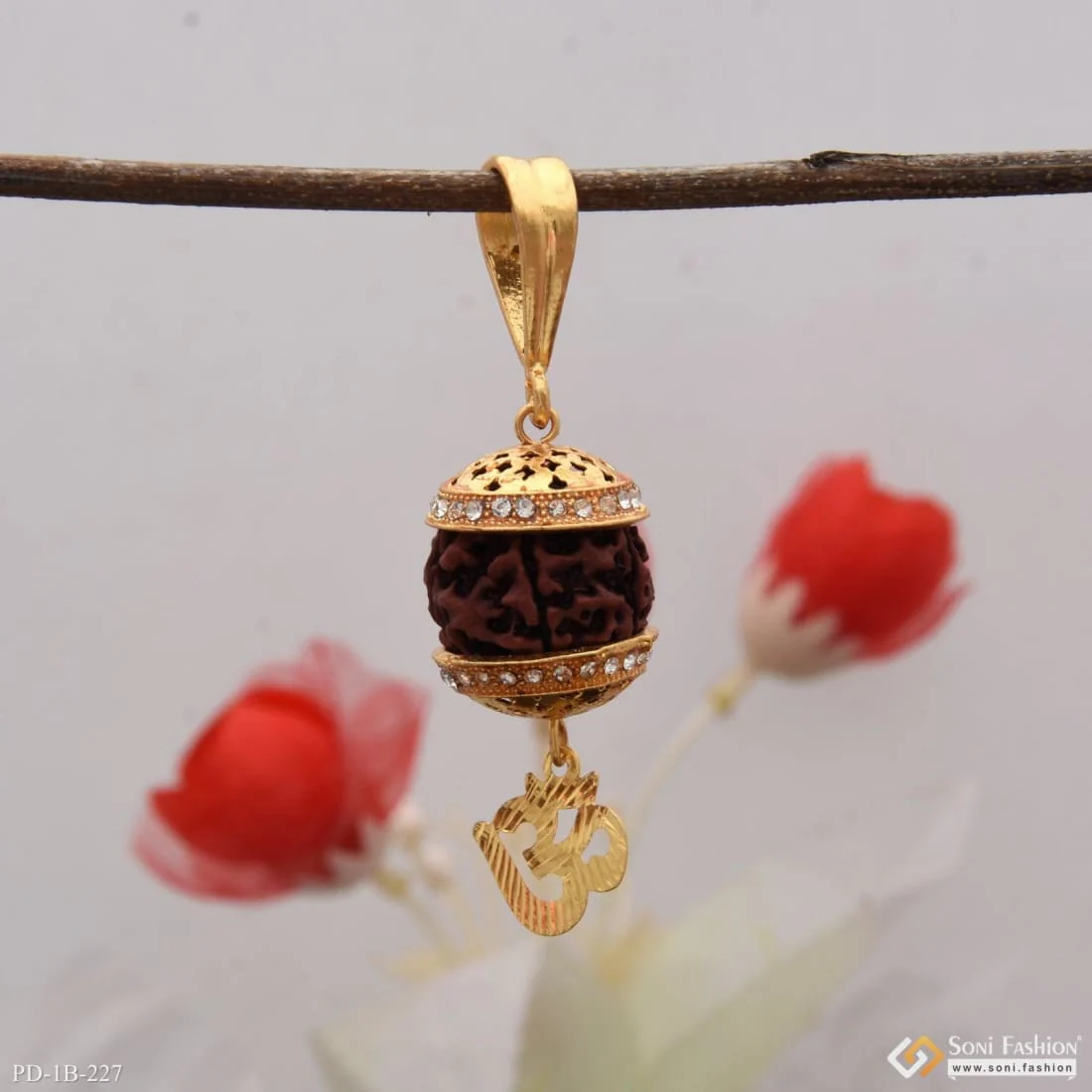 Om With Big Rudraksh Fashionable Design Gold Plated Pendant For Men - Style B227 - Image 6