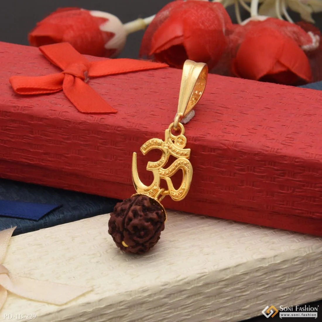 Rudraksh with Om Finely Detailed Design Gold Plated Pendant for Men - Style B229 - Image 4