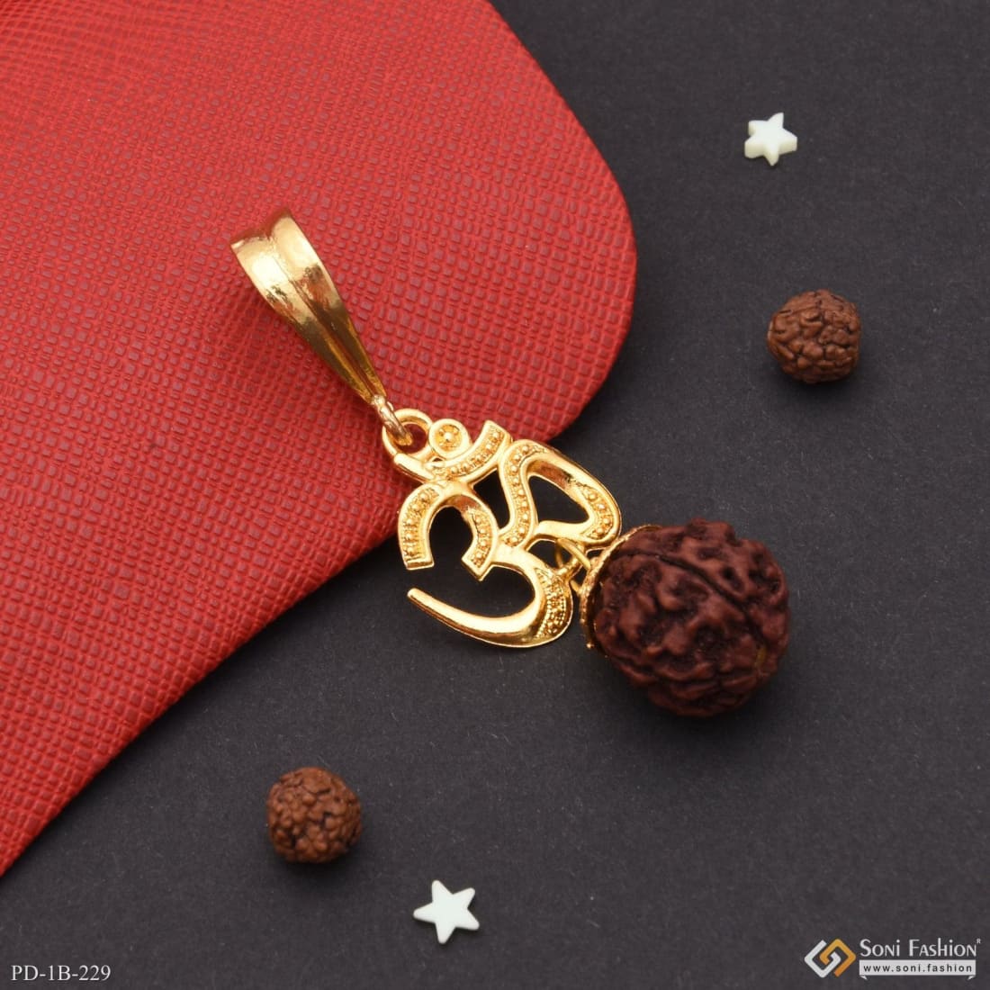 Rudraksh with Om Finely Detailed Design Gold Plated Pendant for Men - Style B229 - Image 5