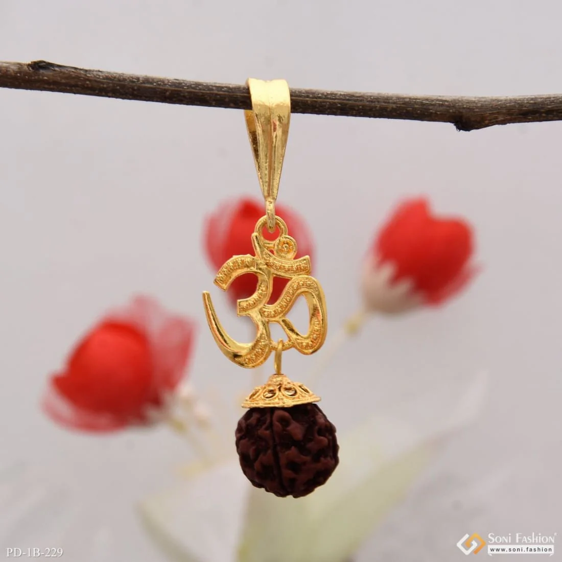 Rudraksh with Om Finely Detailed Design Gold Plated Pendant for Men - Style B229 - Image 6