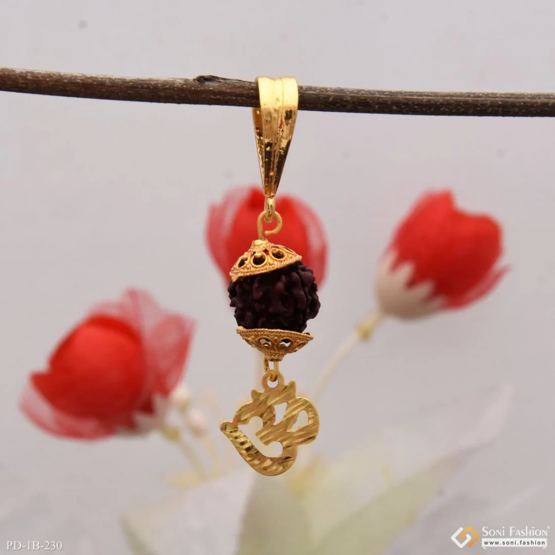 Rudraksh with Om Superior Quality Unique Design Gold Plated Pendant - Style B230 - Image 6