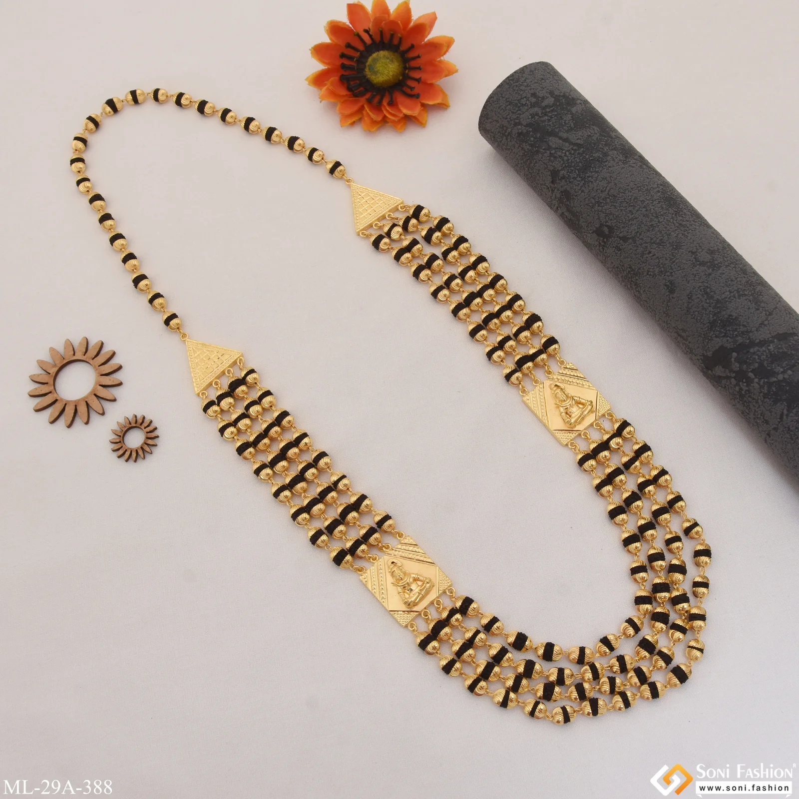 4 Line Rudraksha Mala Mahadev Hand-Crafted Design Gold Plated Mala for Men - Style A388 - Image 5