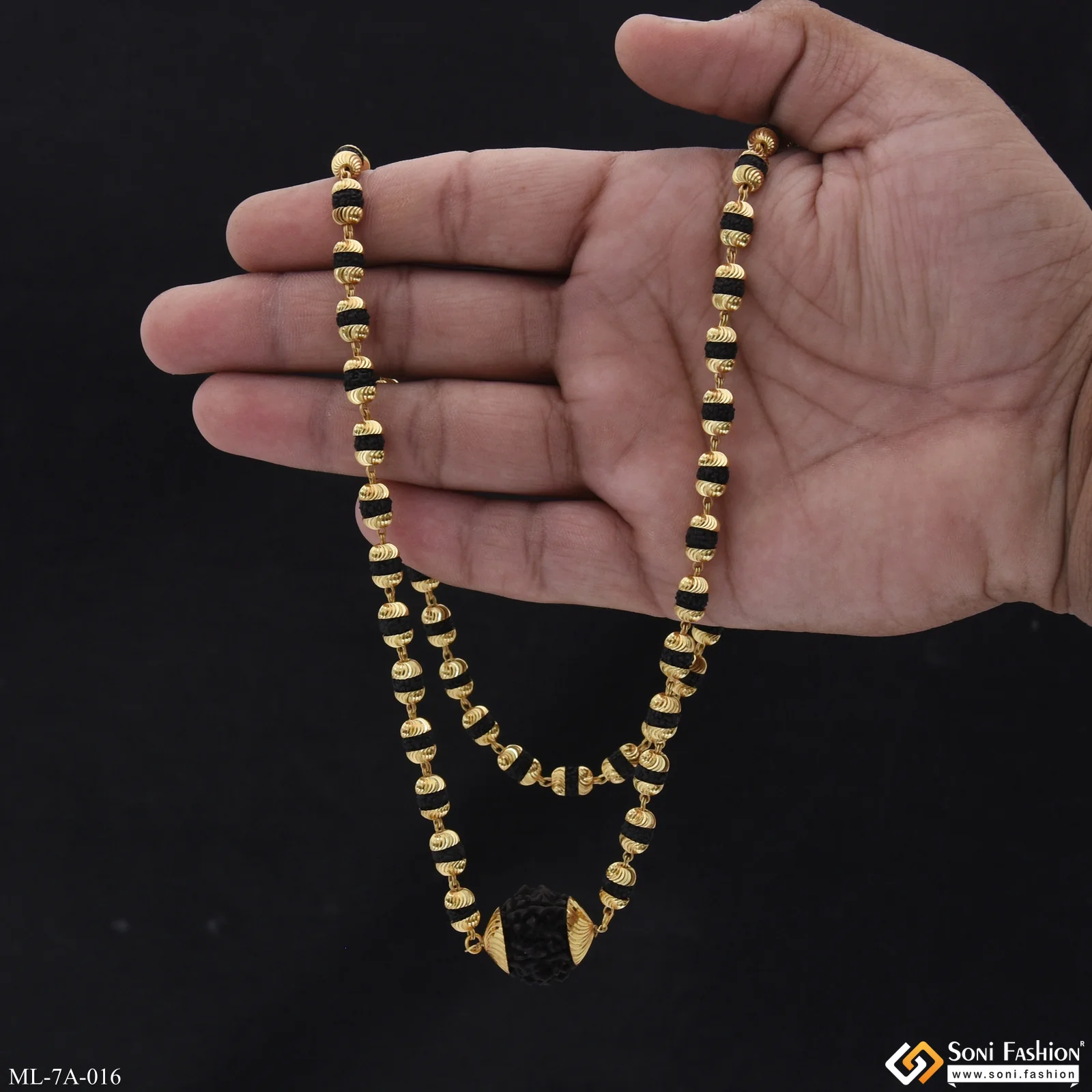 Rudraksha & Single Bead Rudraksha Mala Gold Plated for Men - Style A016 - Image 3