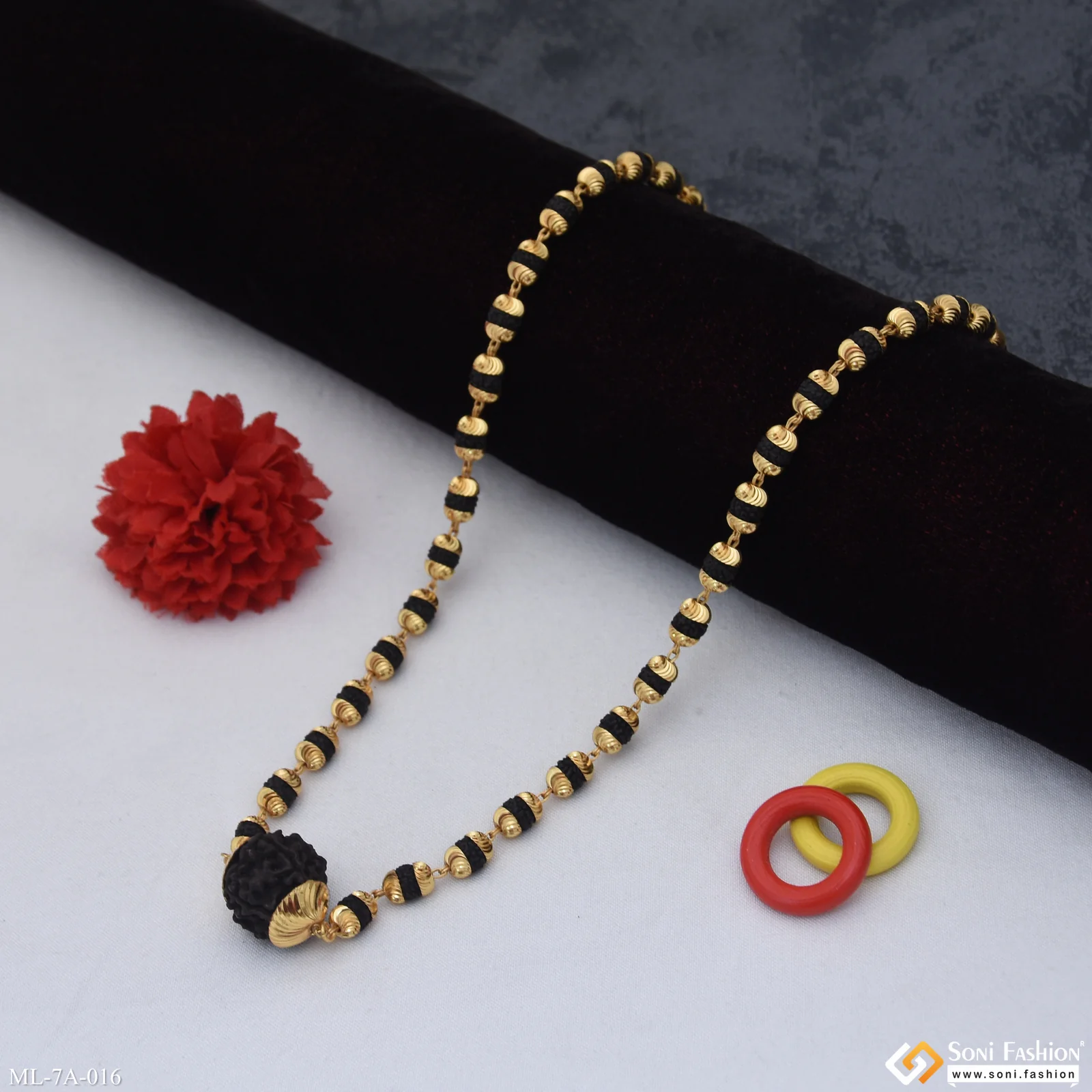 Rudraksha & Single Bead Rudraksha Mala Gold Plated for Men - Style A016 - Image 4