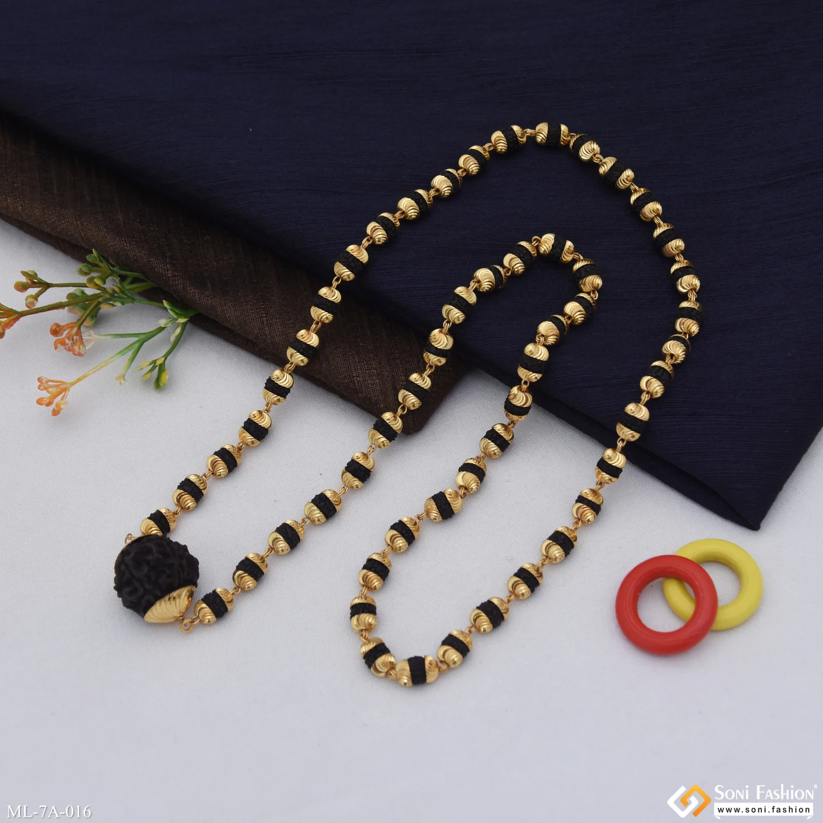 Rudraksha & Single Bead Rudraksha Mala Gold Plated for Men - Style A016 - Image 6