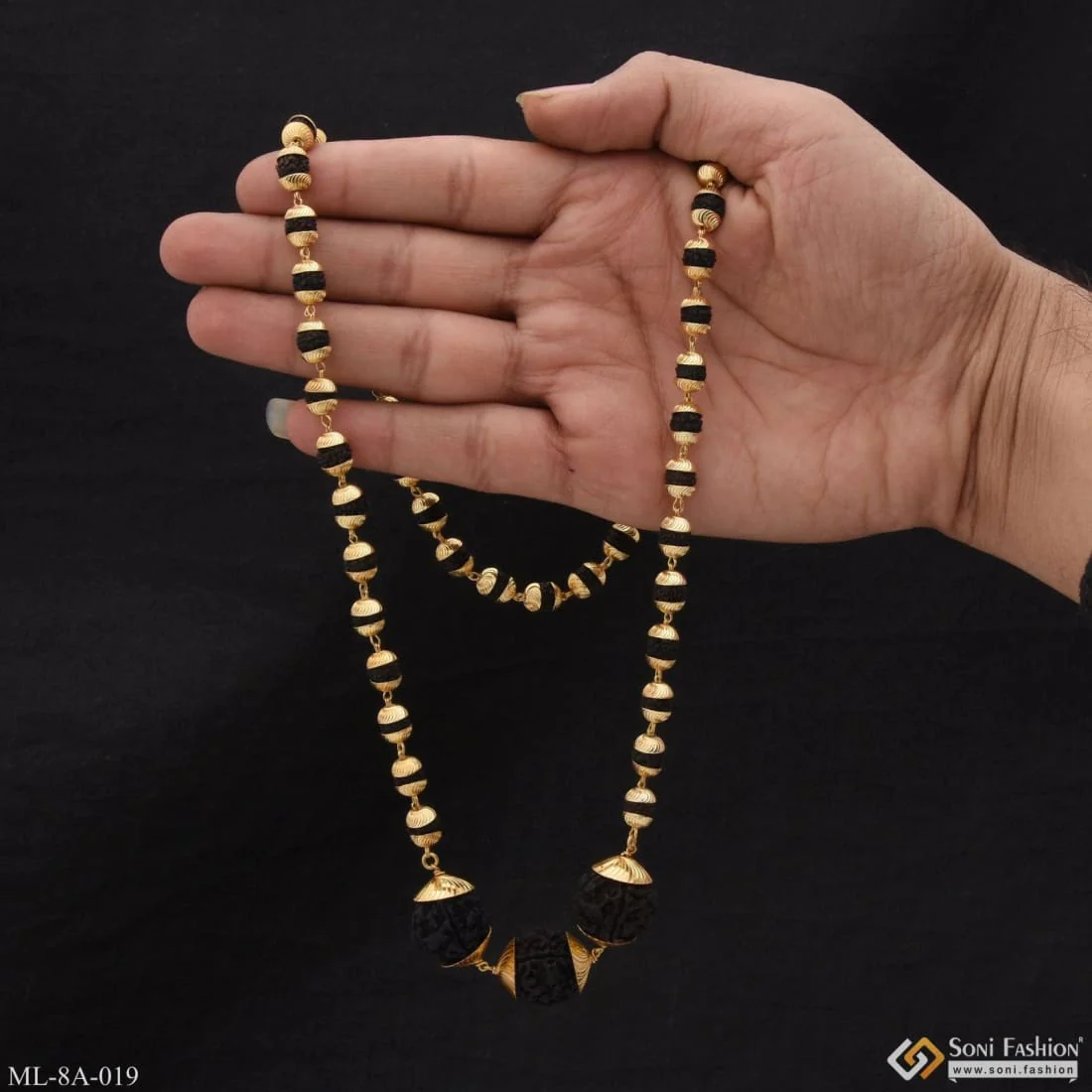 Rudraksha & Three Big Bead Rudraksha Mala Gold Plated For Men - Style A019 - Image 6