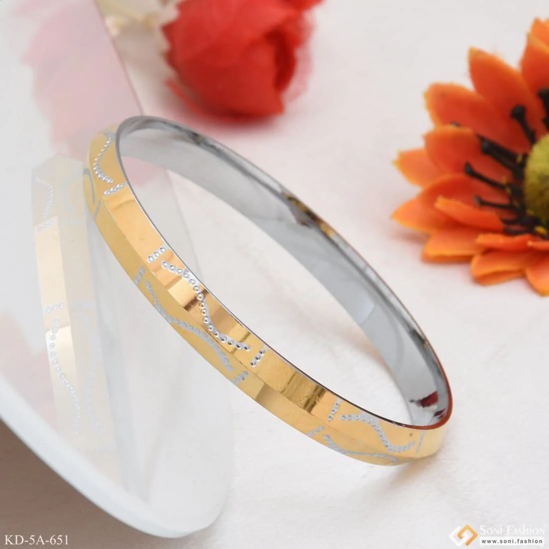 S Design Best Quality Attractive Design Gold Plated punjabi Kada for Men - Style A651 - Image 2