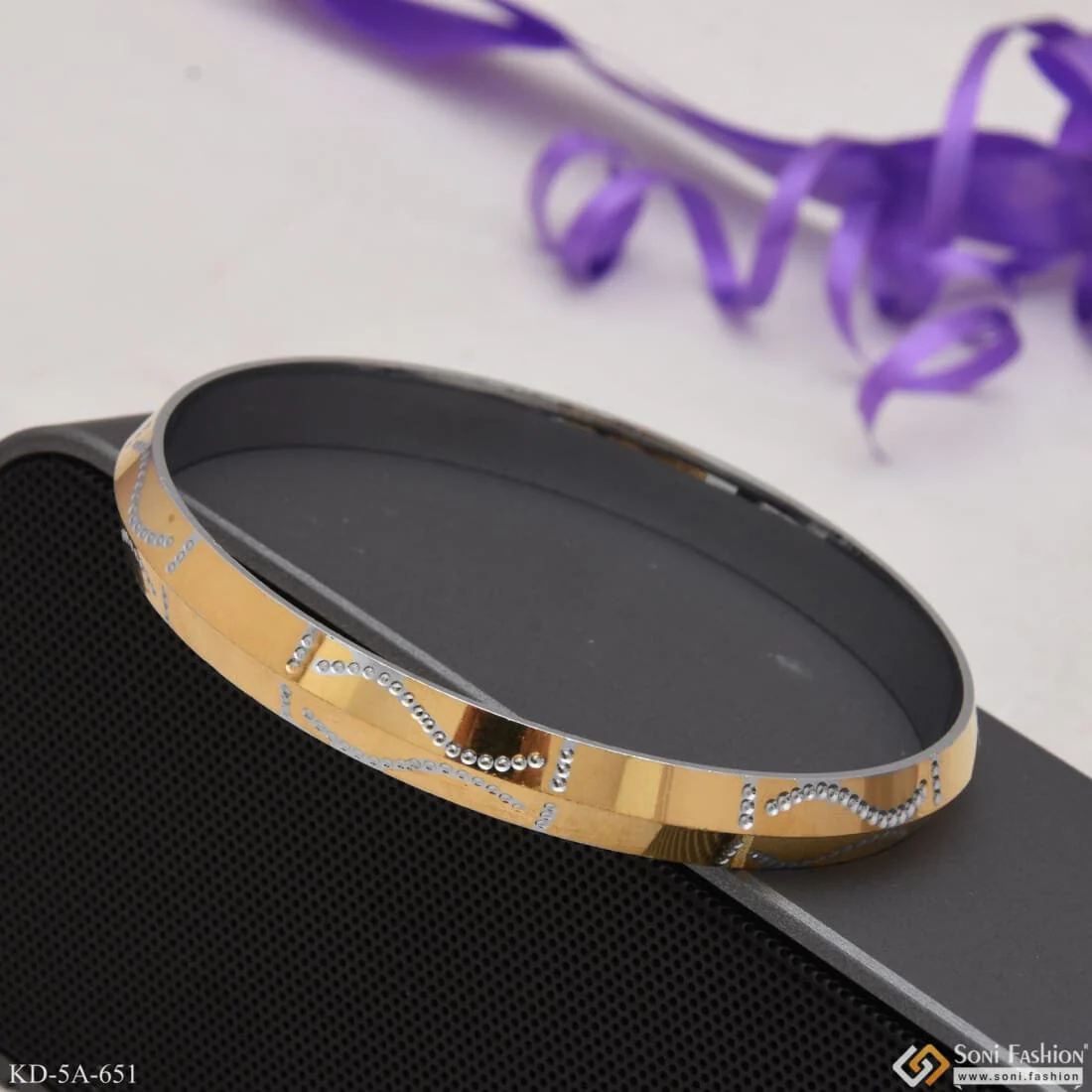 S Design Best Quality Attractive Design Gold Plated punjabi Kada for Men - Style A651 - Image 3