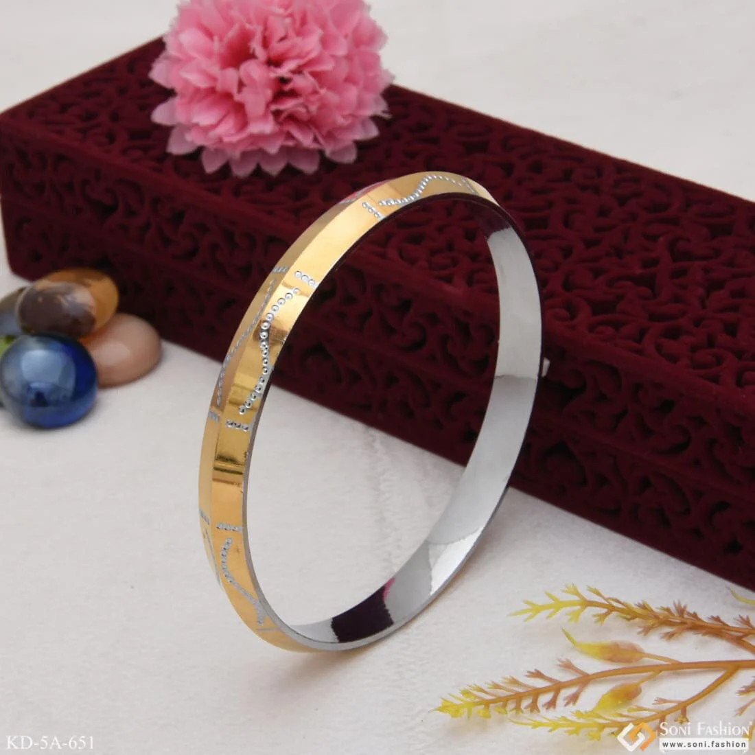 S Design Best Quality Attractive Design Gold Plated punjabi Kada for Men - Style A651 - Image 5