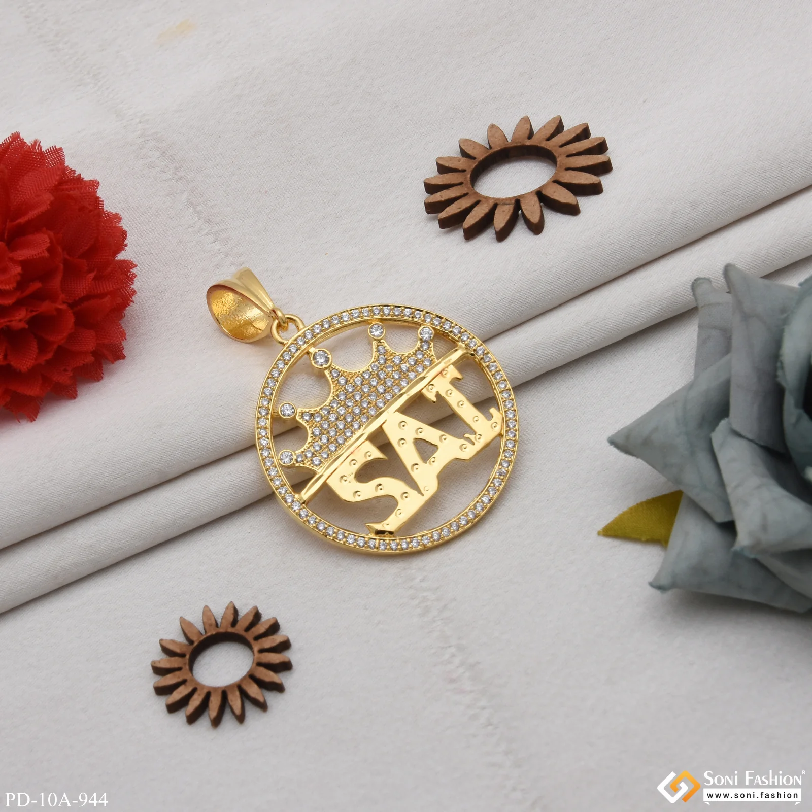 Sai with Diamond Antique Design Gold Plated Pendant for Men - Style A944 - Image 3