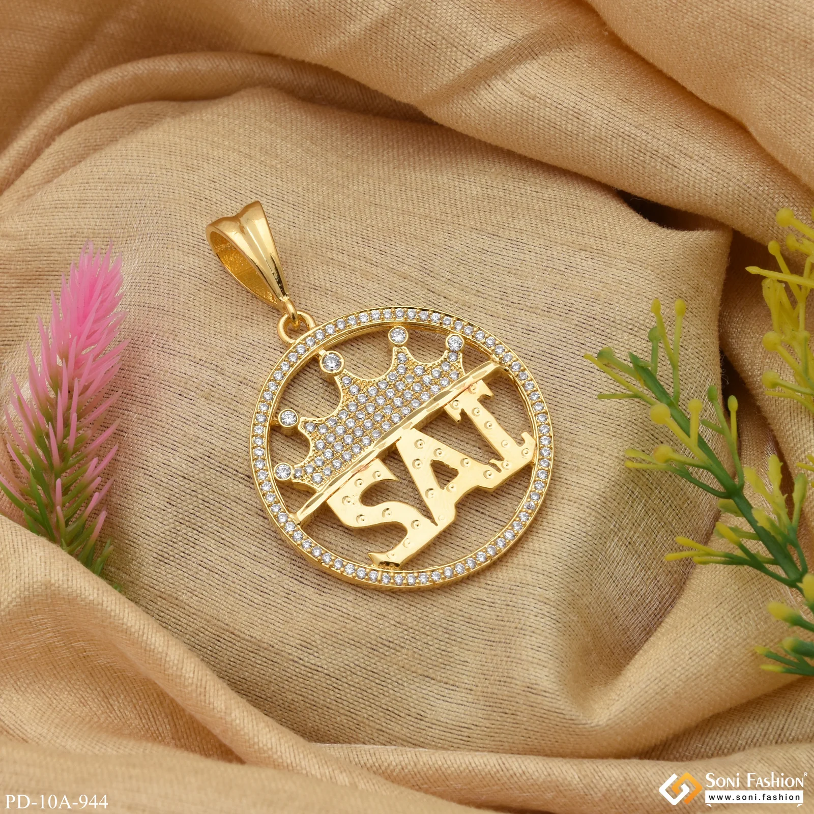 Sai with Diamond Antique Design Gold Plated Pendant for Men - Style A944 - Image 4