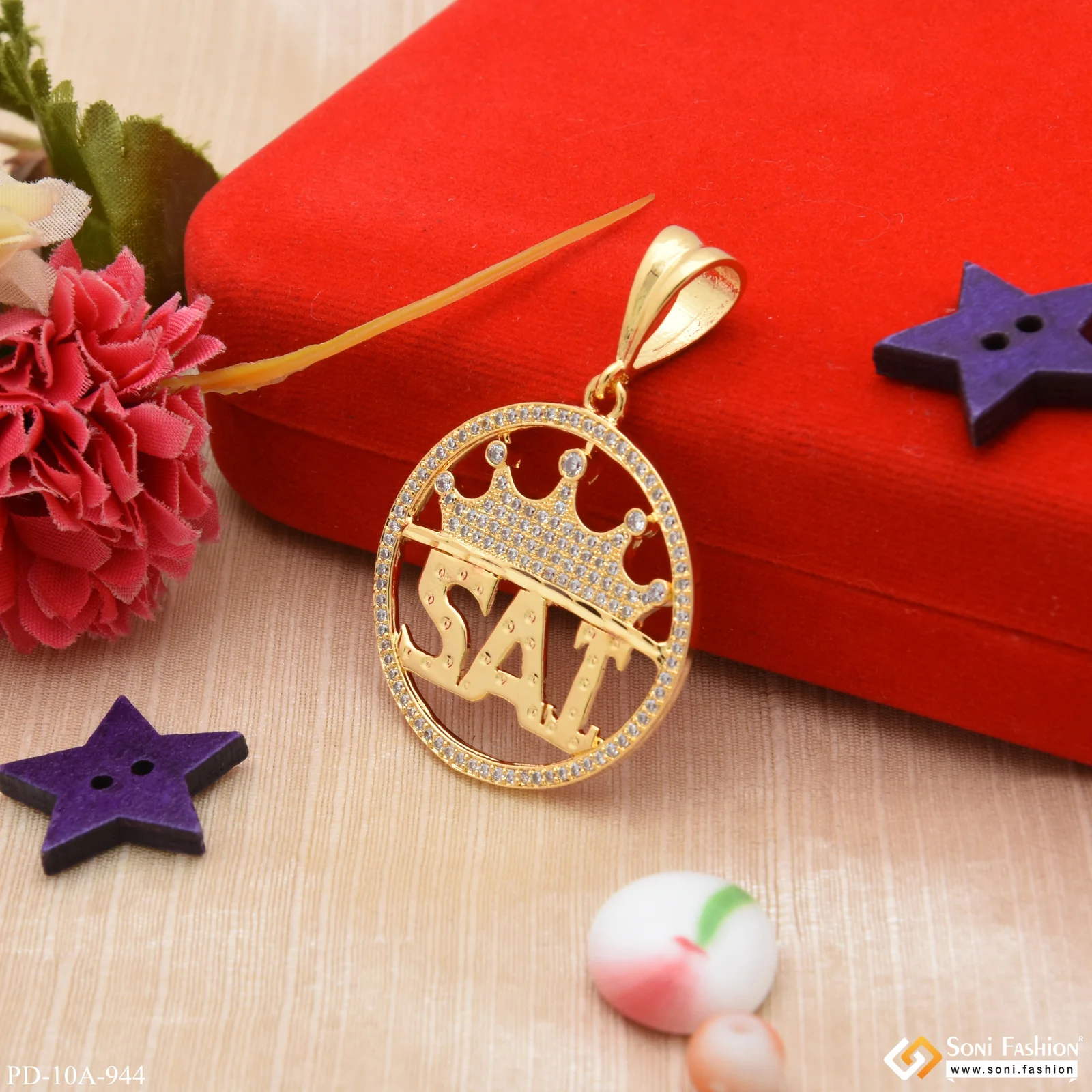 Sai with Diamond Antique Design Gold Plated Pendant for Men - Style A944 - Image 5