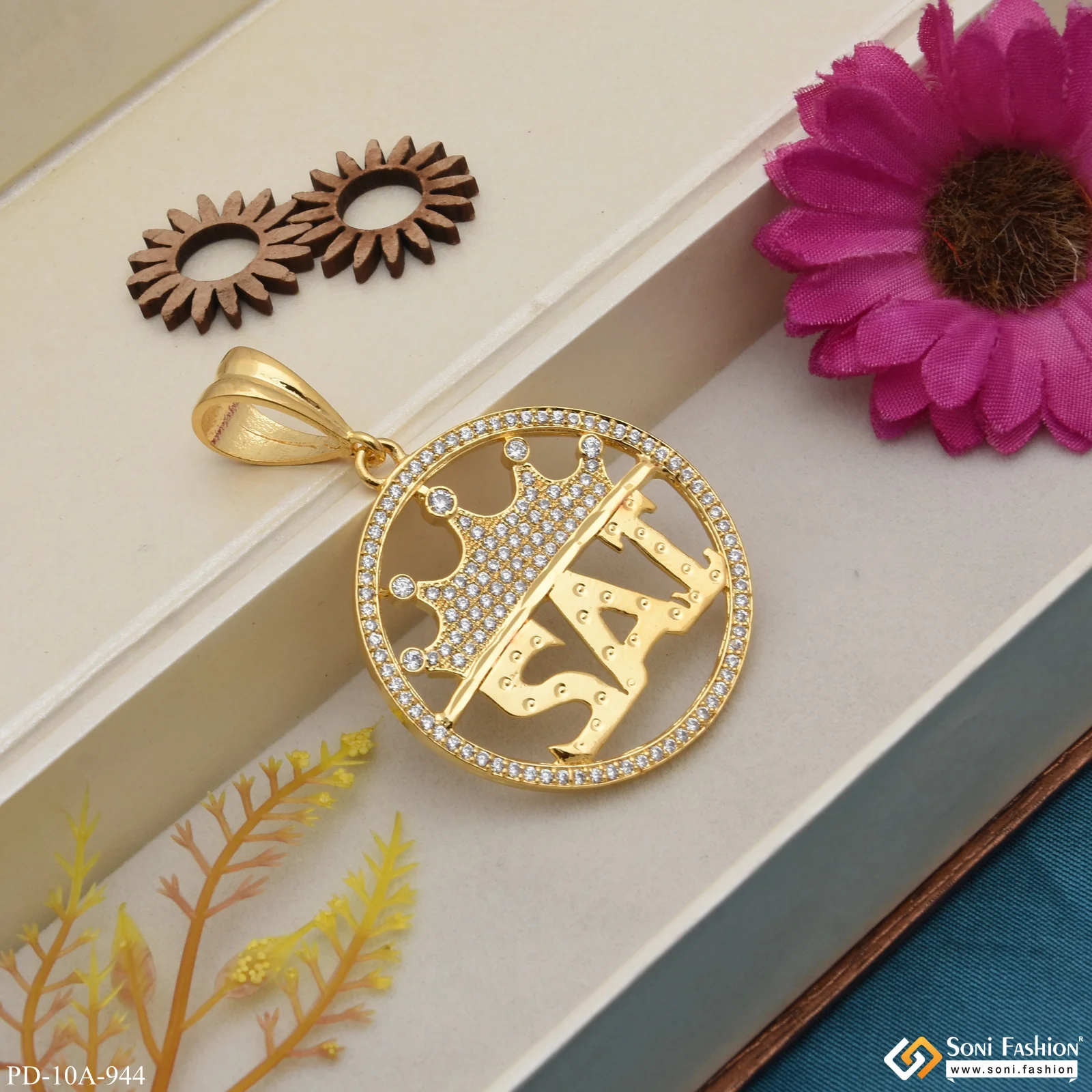 Sai with Diamond Antique Design Gold Plated Pendant for Men - Style A944 - Image 6