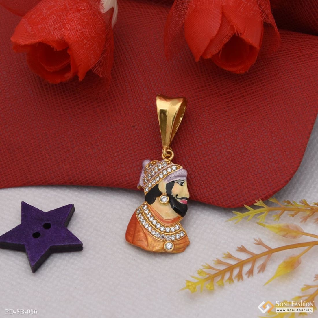 Shivaji Maharaj with Diamond Best Quality Gold Plated Pendant for Men - Style B086 - Image 3