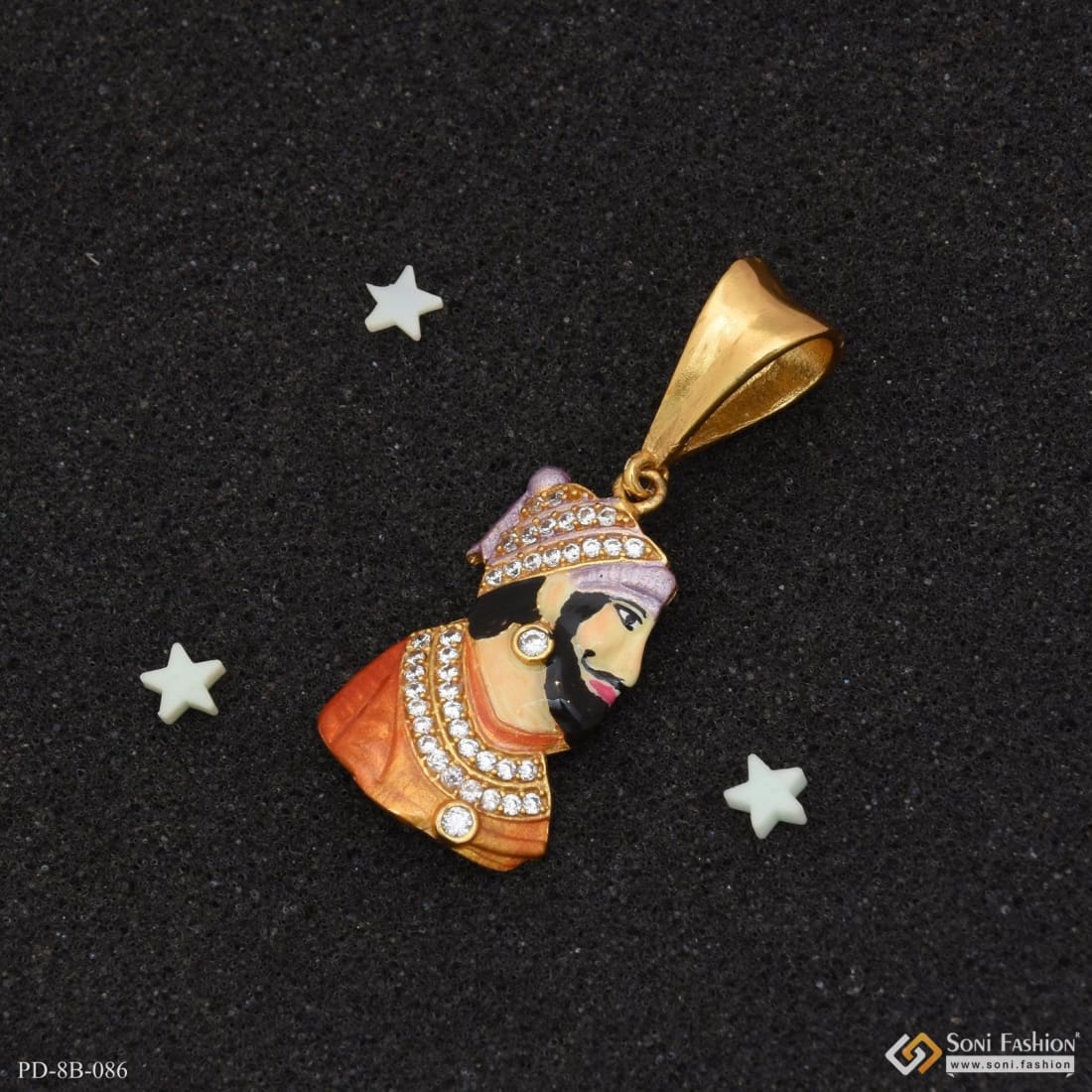 Shivaji Maharaj with Diamond Best Quality Gold Plated Pendant for Men - Style B086 - Image 4