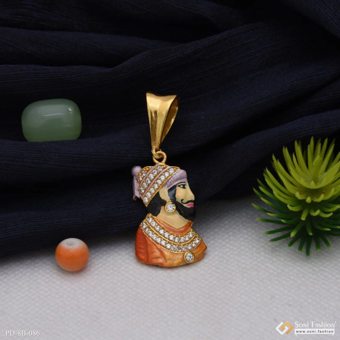 Shivaji Maharaj with Diamond Best Quality Gold Plated Pendant for Men - Style B086 - Image 5