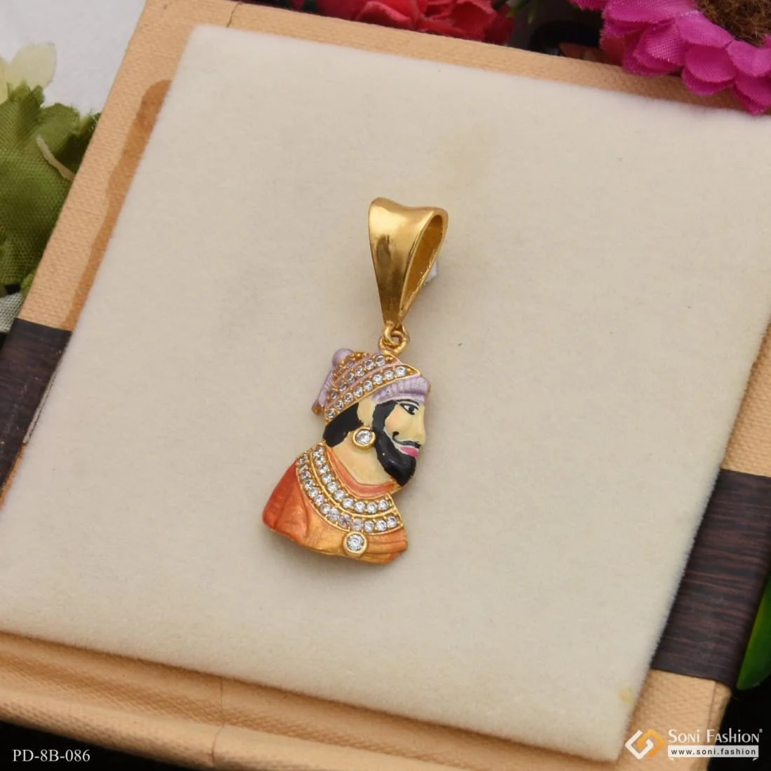 Shivaji Maharaj with Diamond Best Quality Gold Plated Pendant for Men - Style B086 - Image 6