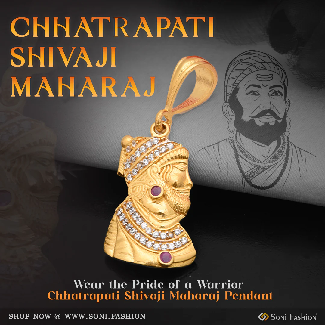 Shivaji Maharaj with Diamond Funky Design Gold Plated Pendant for Men - Style B746