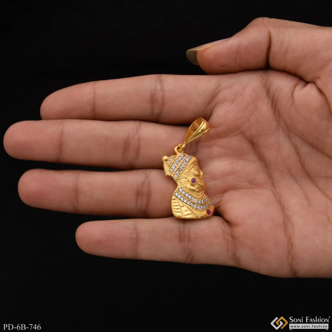 Shivaji Maharaj with Diamond Funky Design Gold Plated Pendant for Men - Style B746 - Image 2