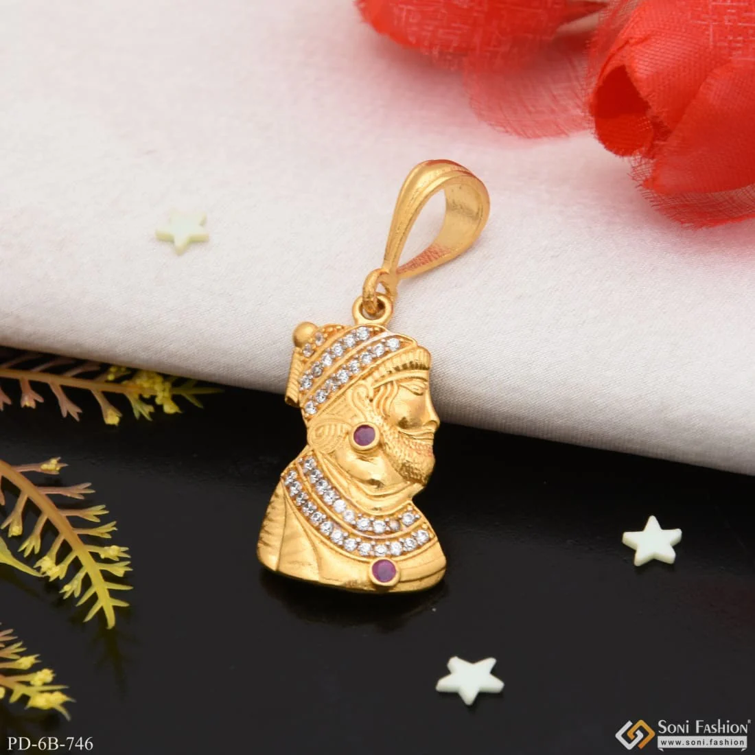 Shivaji Maharaj with Diamond Funky Design Gold Plated Pendant for Men - Style B746 - Image 4