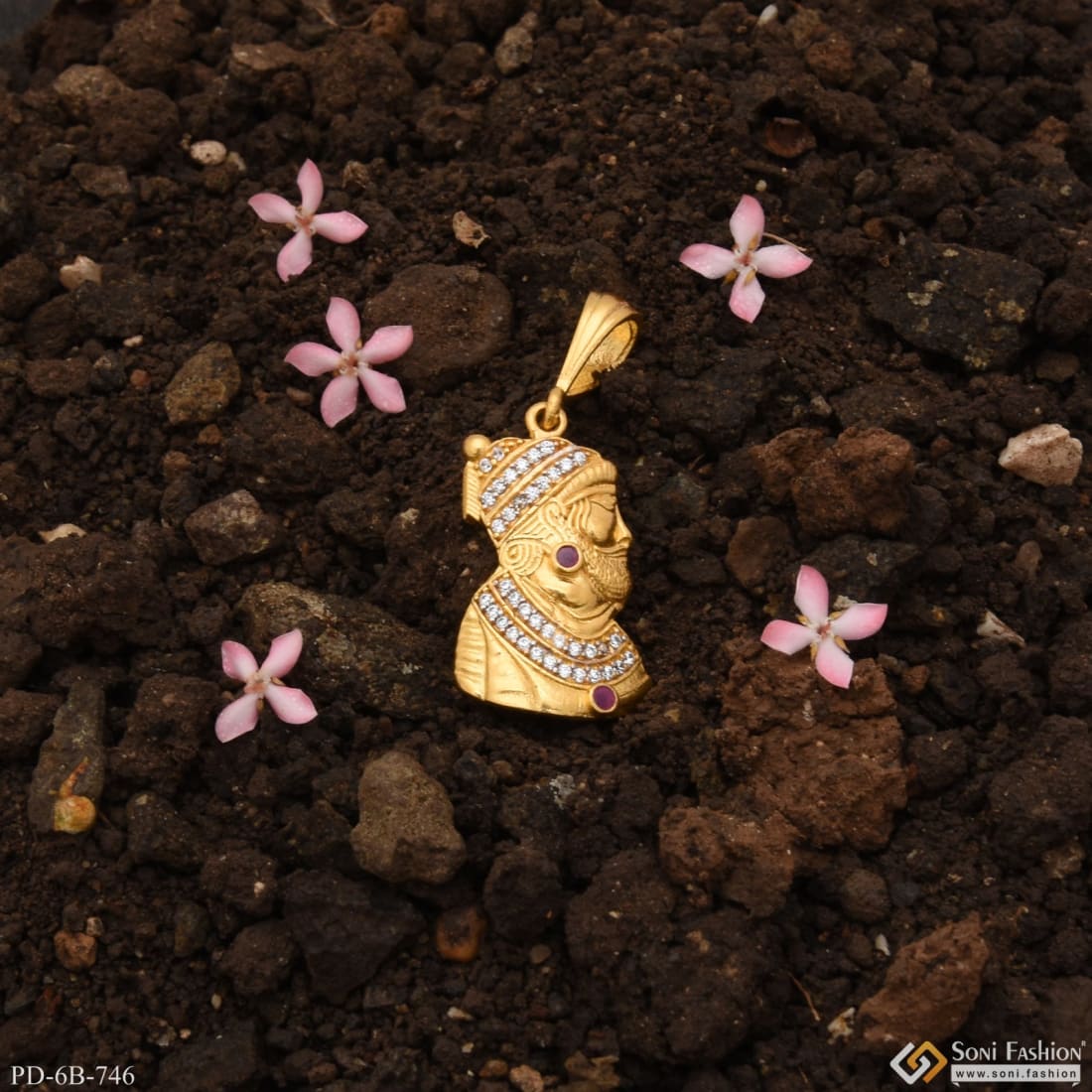 Shivaji Maharaj with Diamond Funky Design Gold Plated Pendant for Men - Style B746 - Image 7